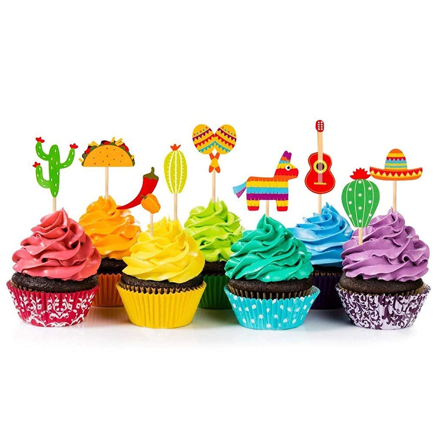 36 Pcs Fiesta Cupcake Toppers, Mexican Theme Cake Decoration