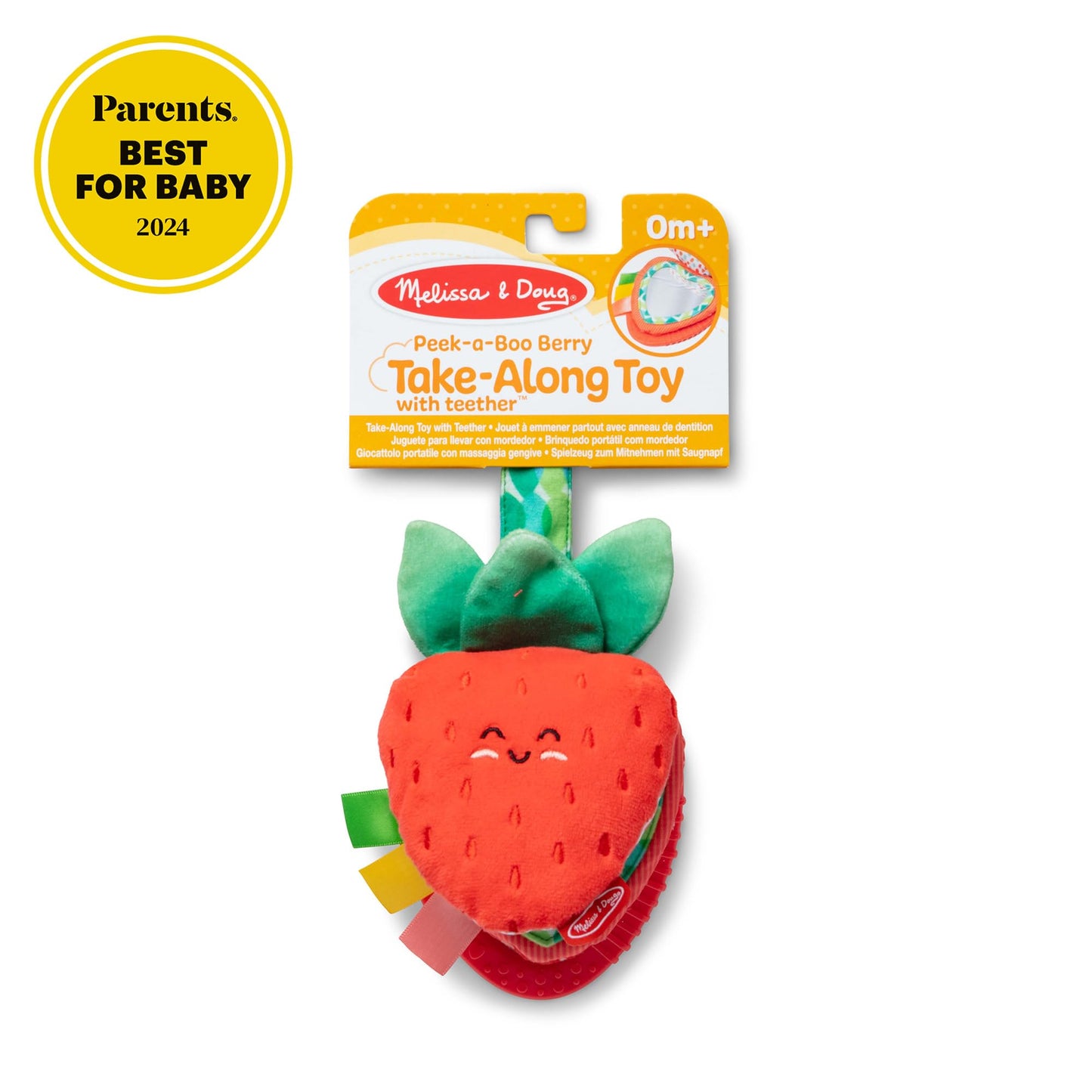 Melissa & Doug Peek-a-Boo Berry Take-Along Toy with Teether, Clip-On Stroller Toy for Baby Ages 12m+