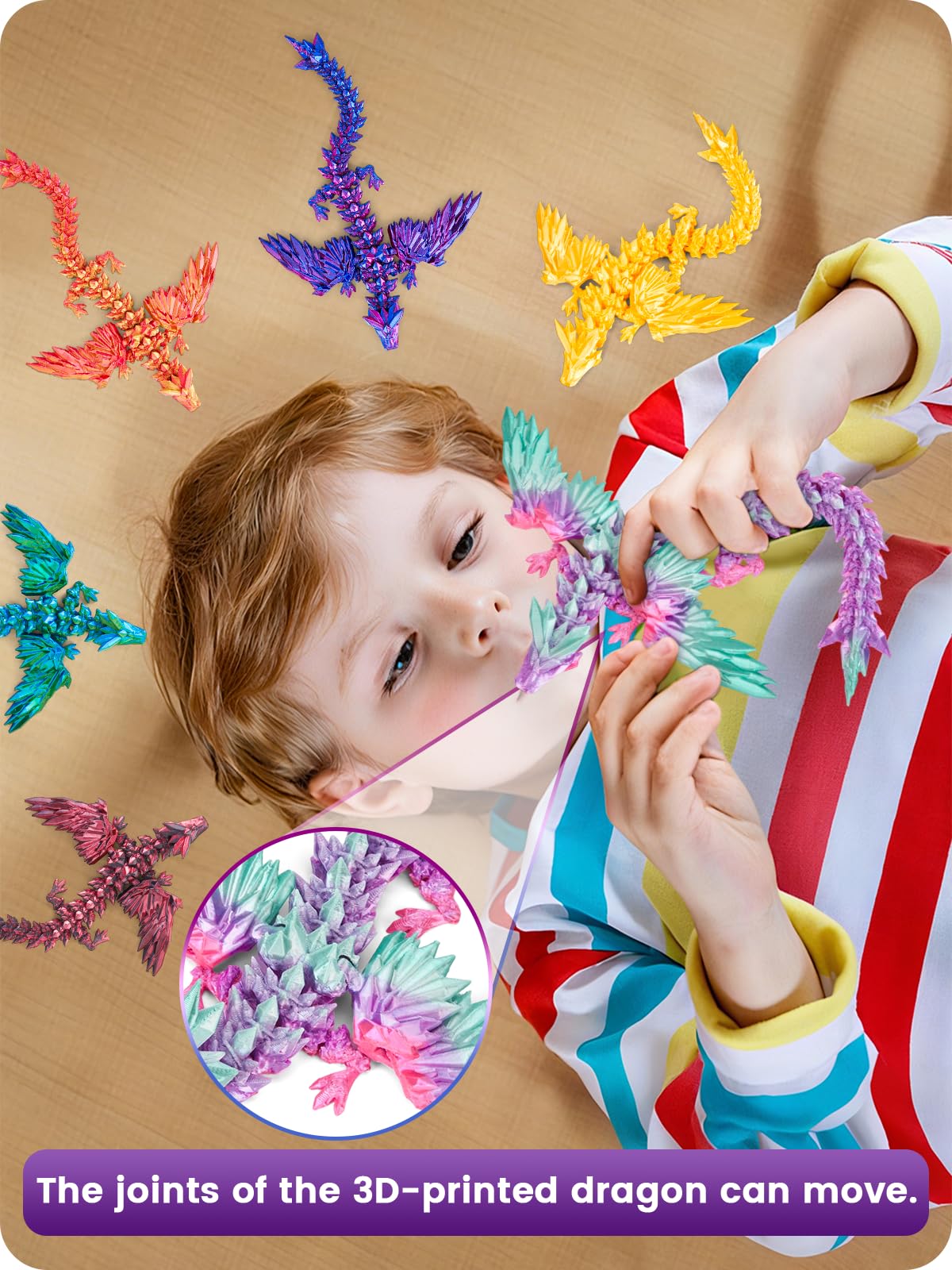 TBOLINE 3D Printed Dragon with Wings,Dragons in Easter Egg Fillers,Sensory Articulated Dragon in Egg Fidget Toy,Easter Basket Stuffers for Kids Boys
