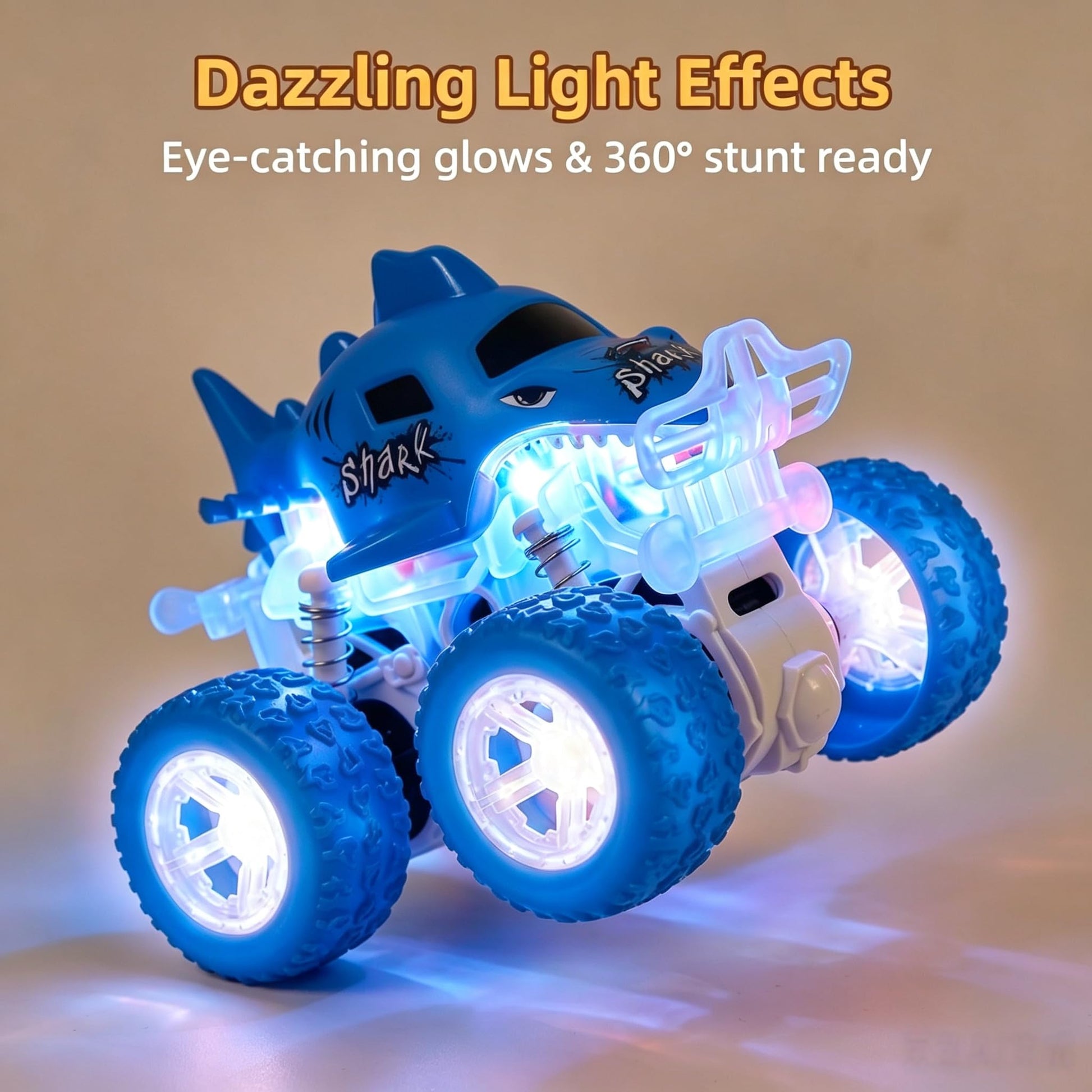 ZJYFPP Light-Up Shark Monster Truck Toys - Double-Directions Inertia Pull Back Vehicle - Birthday Gift for Toddlers, Boys & Girls Ages 3+ - Durable