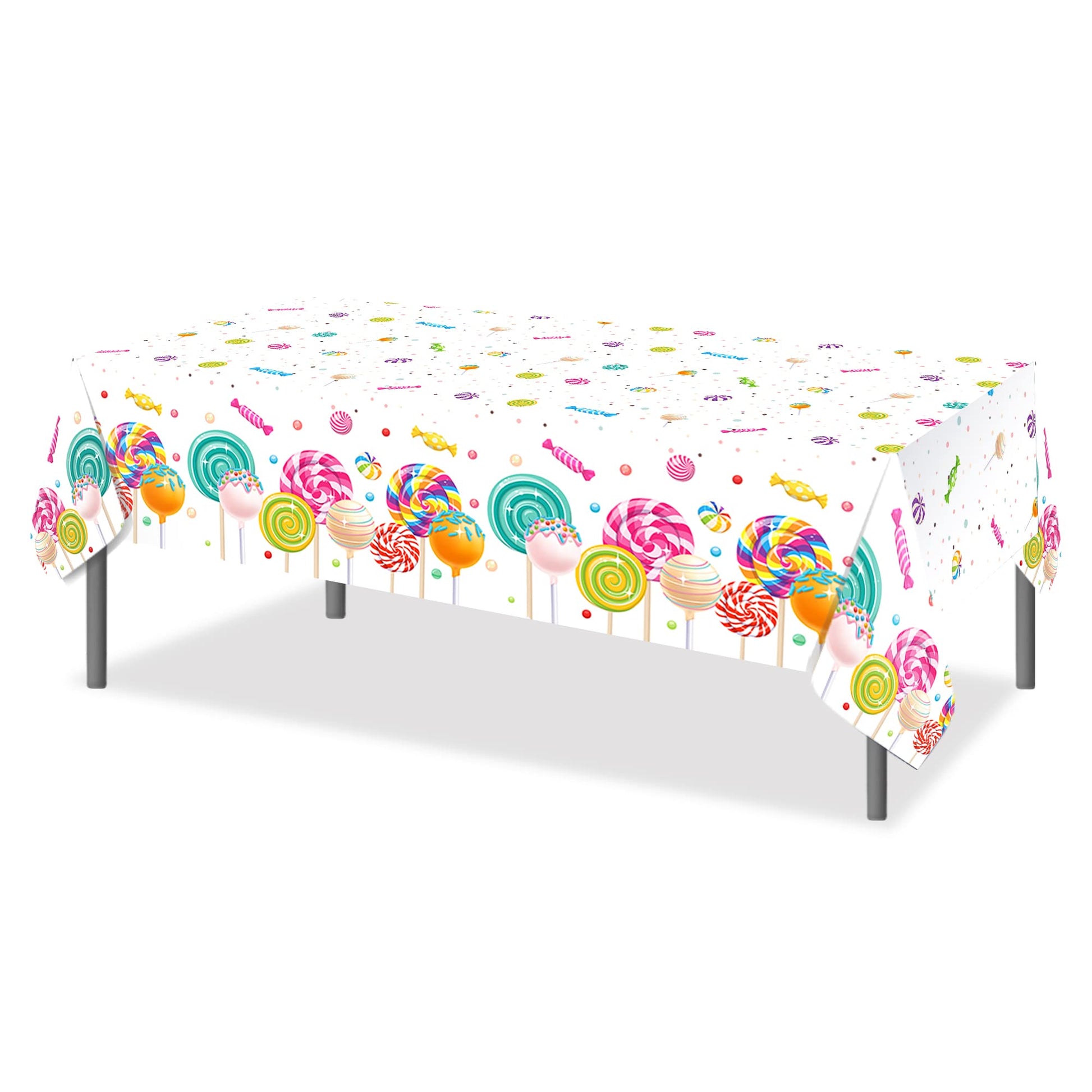 Parrtty Hurrican 3 Pcs Lollipop Plastic Tablecloth, Disposable Table Cover, Sweet Holiday Package Party Supplies, Suitable for All Kinds of Themed