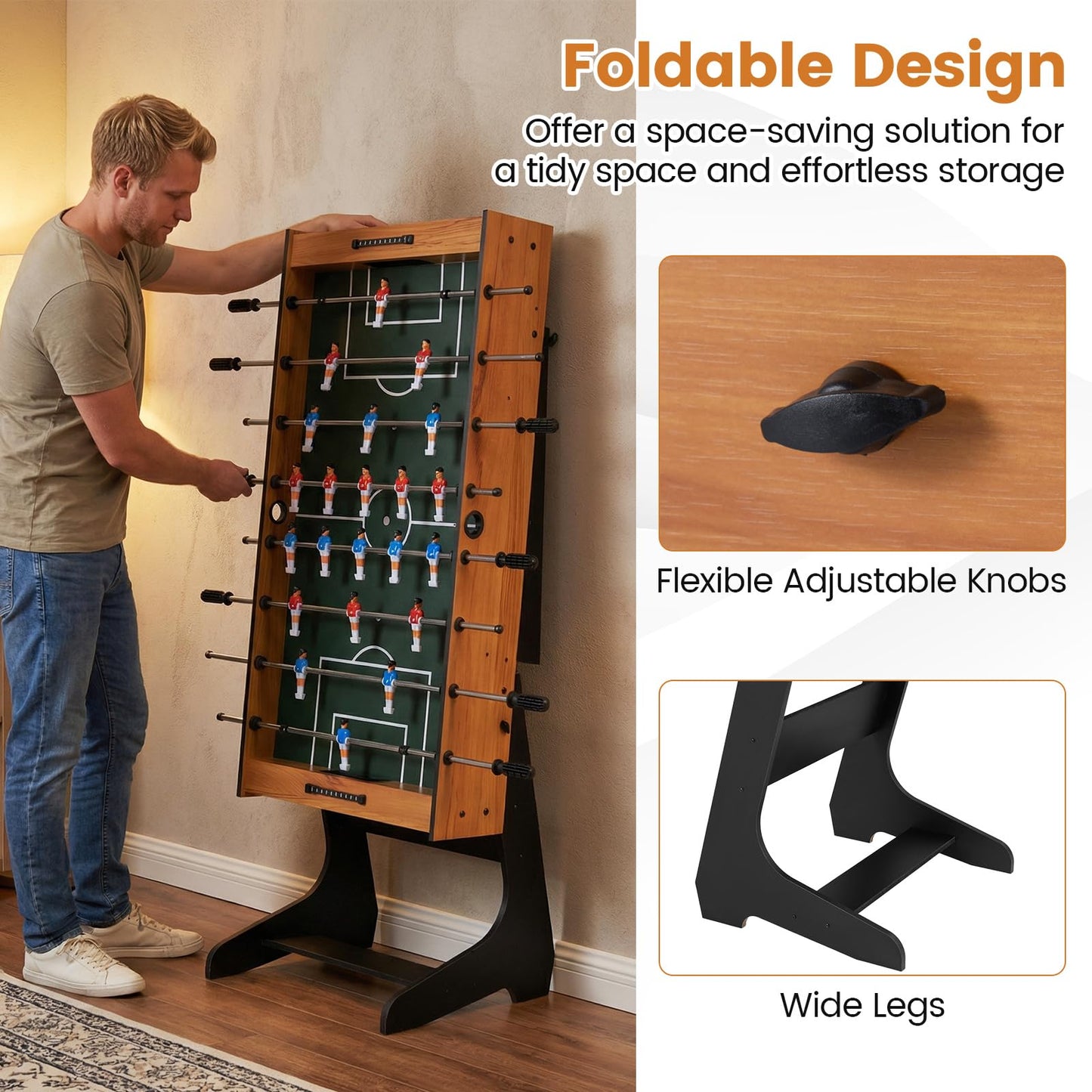 Goplus Folding Foosball Table, 48'' Full Competition Size Freestanding Soccer Game Table with 22 Players, 2 Balls, Space-Saving Foldable Arcade Table