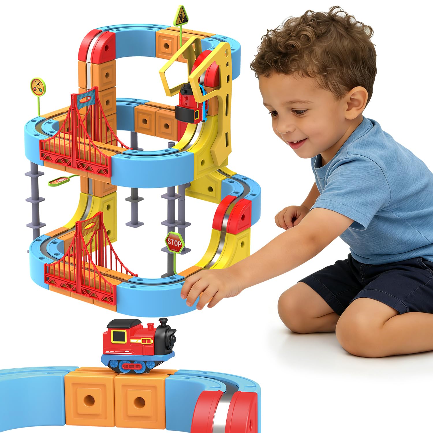 Electric Train Set for Kids, 88PCS Flexible 3D Cube Track STEM Magnetic Toy