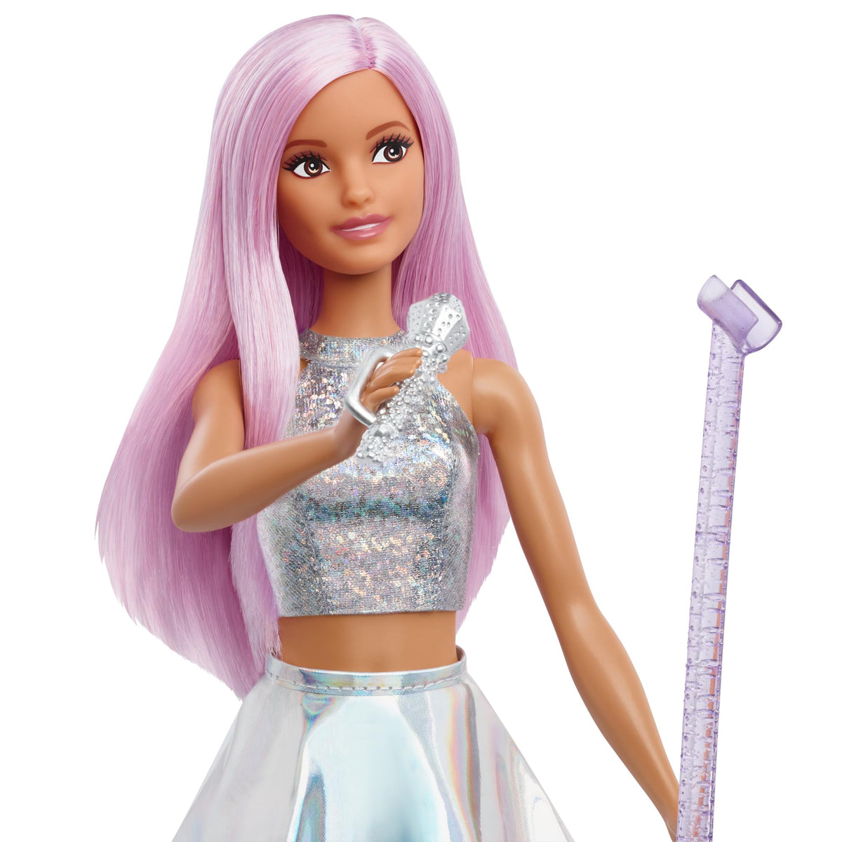 Barbie Pop Star Doll Dressed in Iridescent Skirt with Microphone and Pink Hair, Gift for 3 to 7 Year Olds