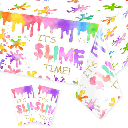 2pcs Slime Time Birthday Party Tablecloths 108 x 54 inches Colorful Splatter Painting Table Cover Splash Graffiti Table Cloths for Slime Theme Kids