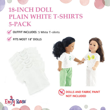 Emily Rose 5-Pack Bright White 18 Inch Doll Clothes Premium T-Shirts