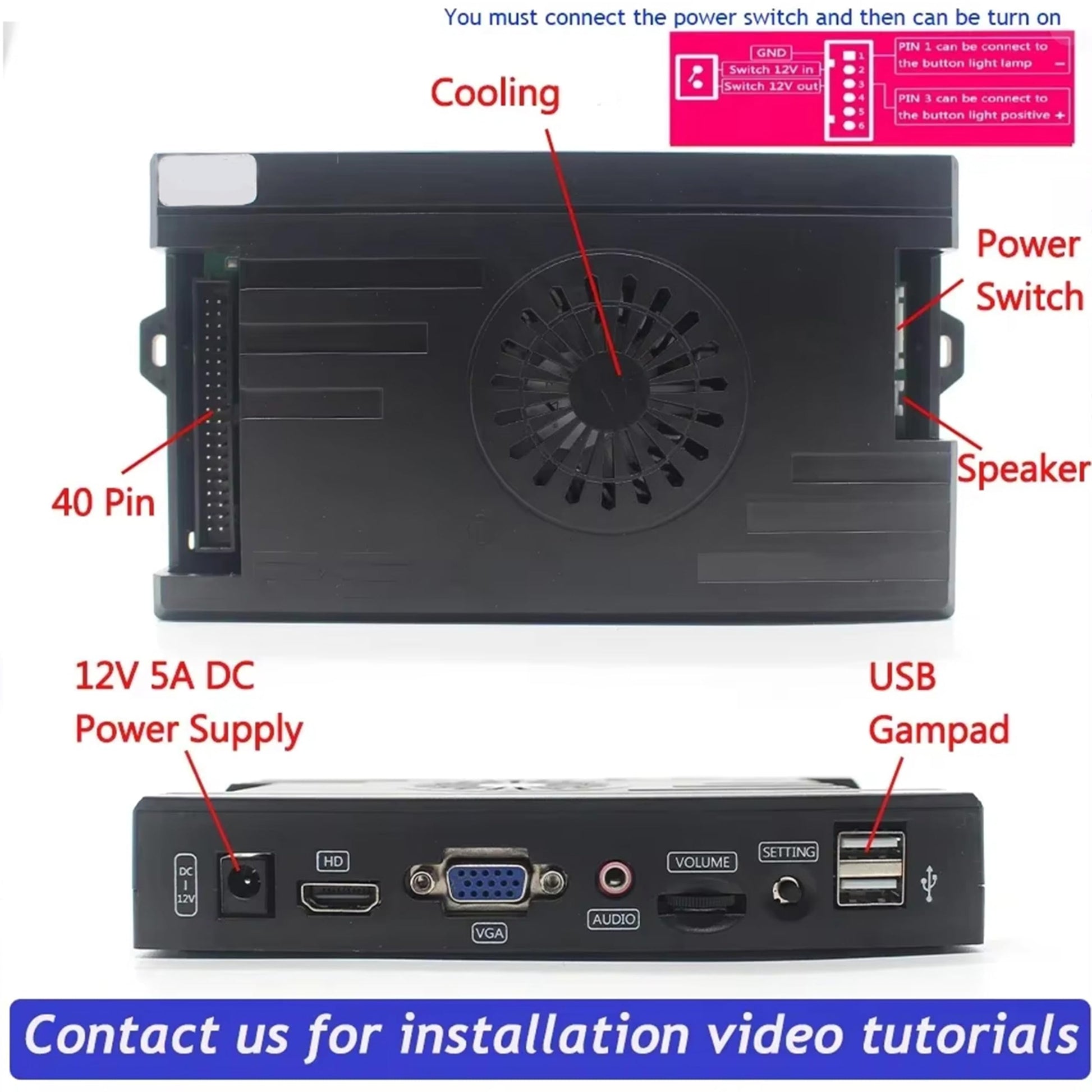 9800 in 1 Saga DX Special Version Arcade Board DIY KIT Up to 4 Players Support 3D Games Joystick Buttons Harness Cable (Red Blue)