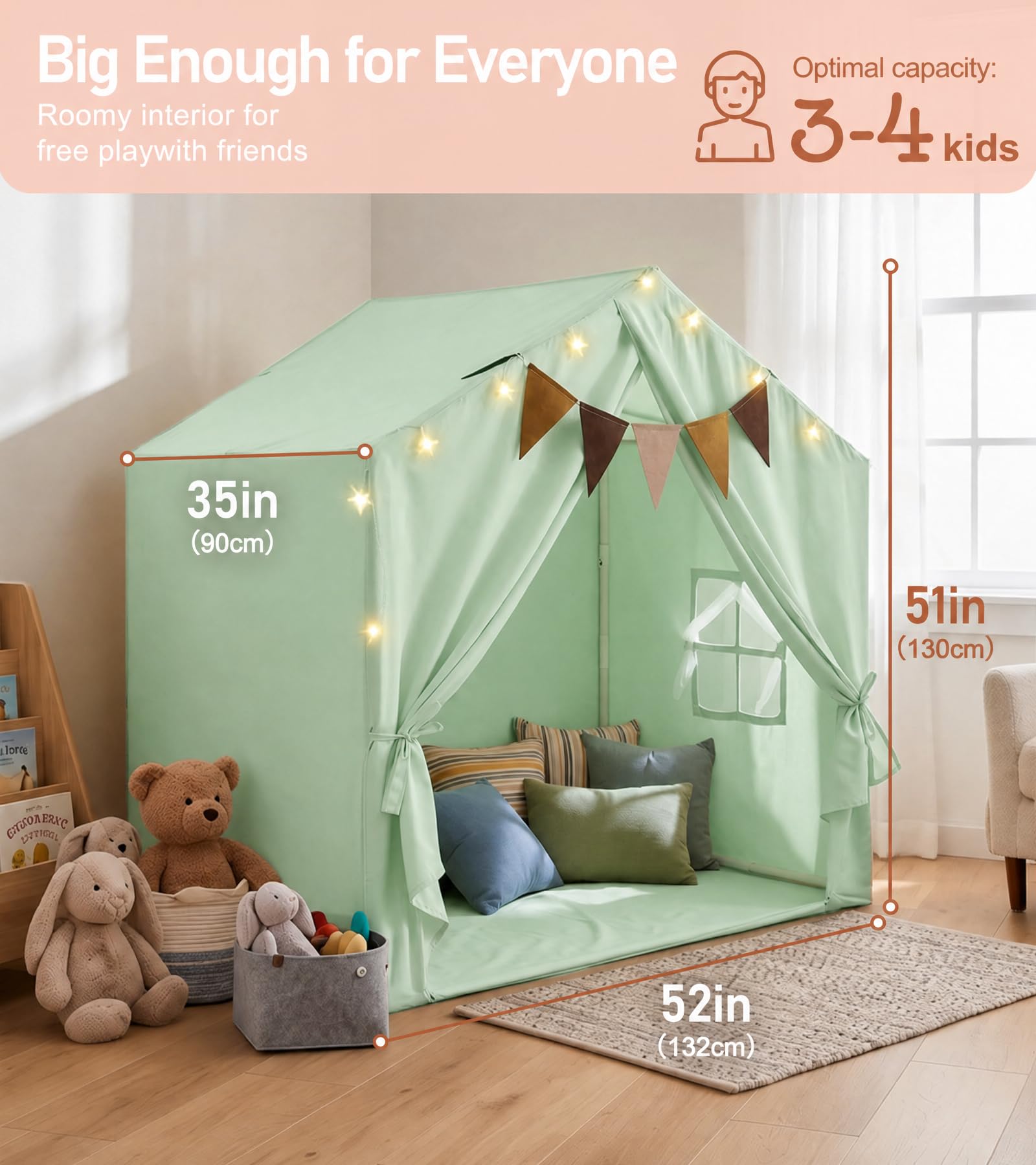 Little Dove Kids Play Tent with Star Lights & 2 Windows, Large Reading Nook & Playhouse for Indoor & Outdoor Use, Play Tent for Boys & Girls
