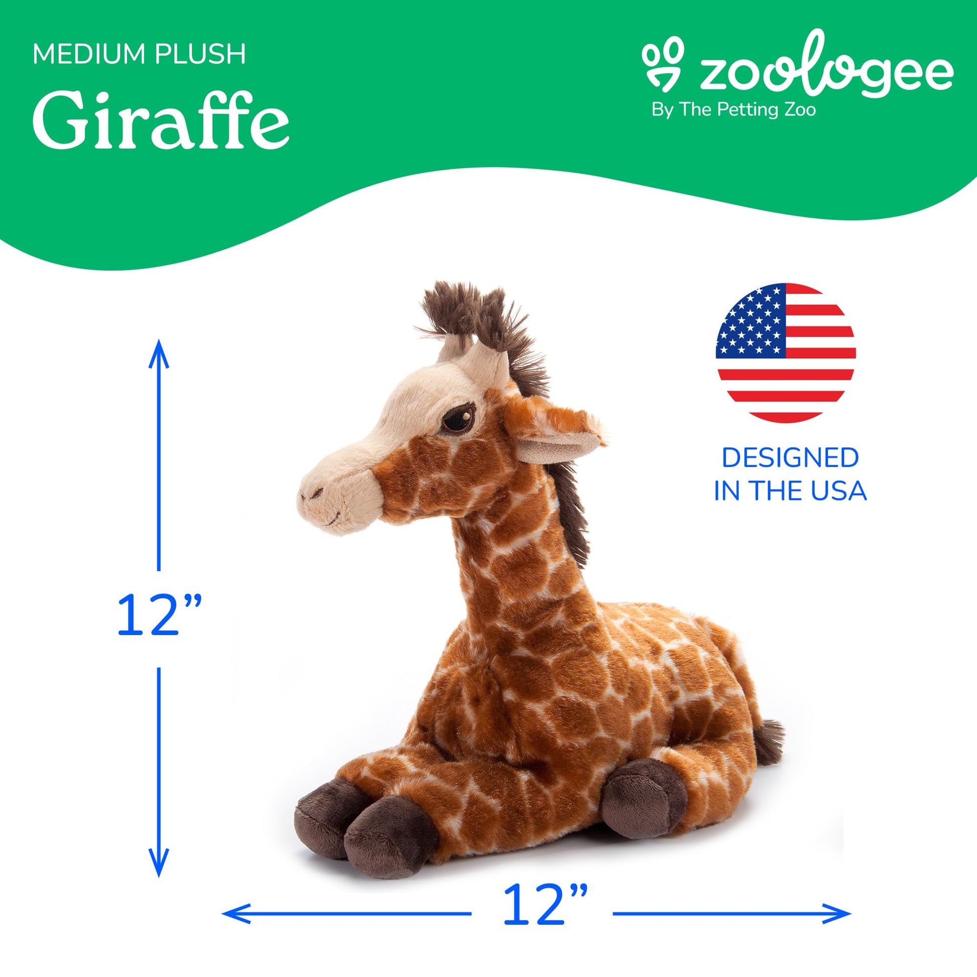 The Petting Zoo Giraffe Stuffed Animal Plushie, Gifts for Kids, Earth Keeperz Wildlife Animals, Zoologee Brown Giraffe Plush Toy, 12 inches