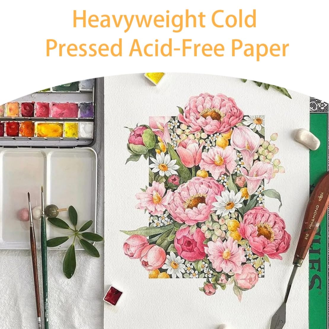 50 Sheets Watercolor Paper Bulk 5 x 7 Inch Cold Press Thick Water Colour Paper Cotton White Art Paper for Kids Students Artists Drawing Paint