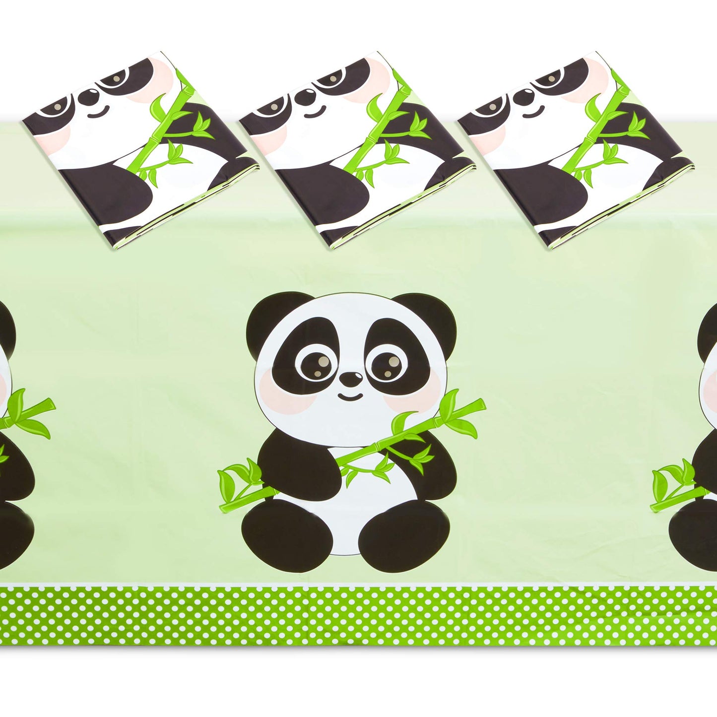 Blue Panda Panda Tablecloth - 54 x 108 in, Green, 3 Pack - Plastic Tablecloth - Disposable Table Cover for Panda Birthday Party Decoration & Theme