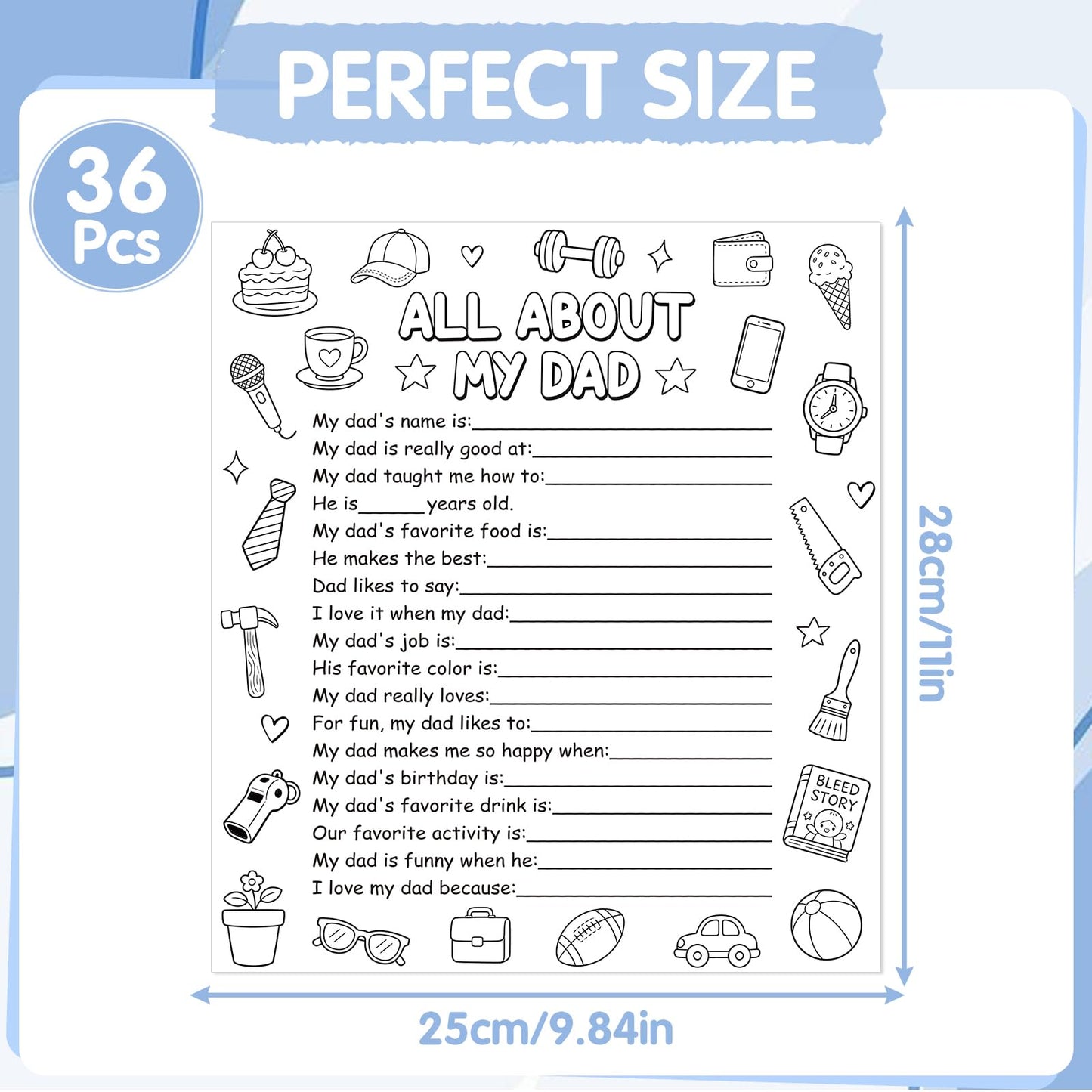 Vemfare Father's Day Coloring Poster - 36 Pcs All About My Dad Coloring Posters, Fathers Day Crafts, Preschool School Classroom Activities DIY Craft