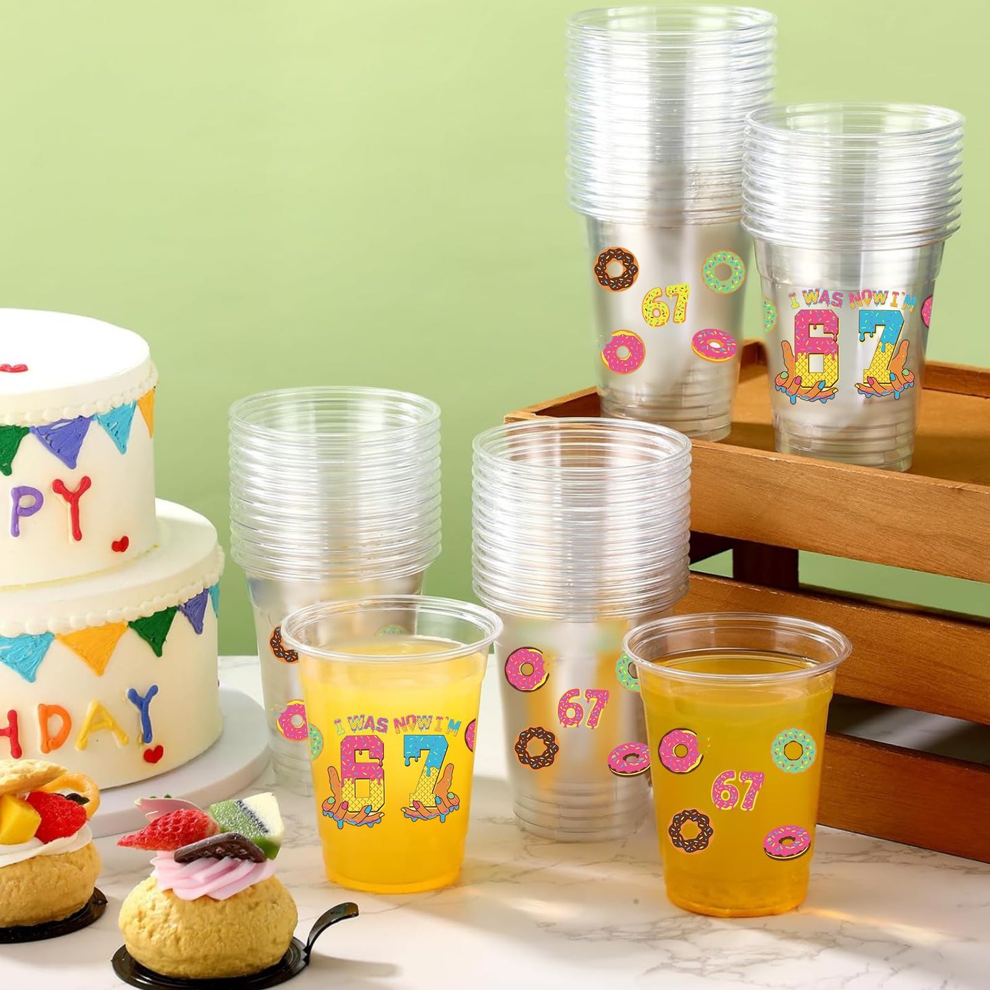 tmlfep 67 party decoration cups 67 Ice Cream Drip Plastic Cups, 50pcs 12 oz 67 Meme theme Ice Cream Drip Disposable Cups for for Birthday Baseball