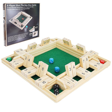 Win SPORTS Shut The Box Dice Game,Wooden Board Table Math Game for 1-4 Players,Classic Family Game with 12 Dices for Kids Adults Pub Classroom or