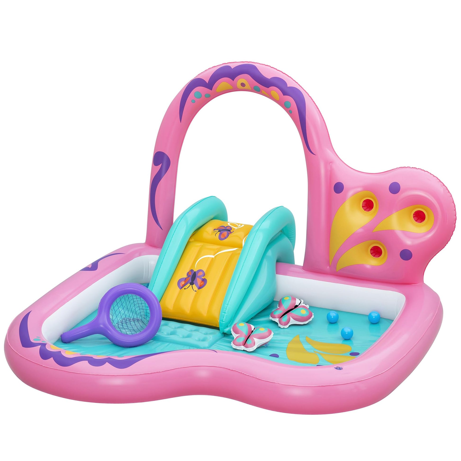 H2OGO! Inflatable Water Play Center & Pool - Butterfly Wonder - 71x71x46”, Slide, Sprinkler Arch, Catch Game, Splash & Wade, Outdoor, Toddlers-Kids 2+