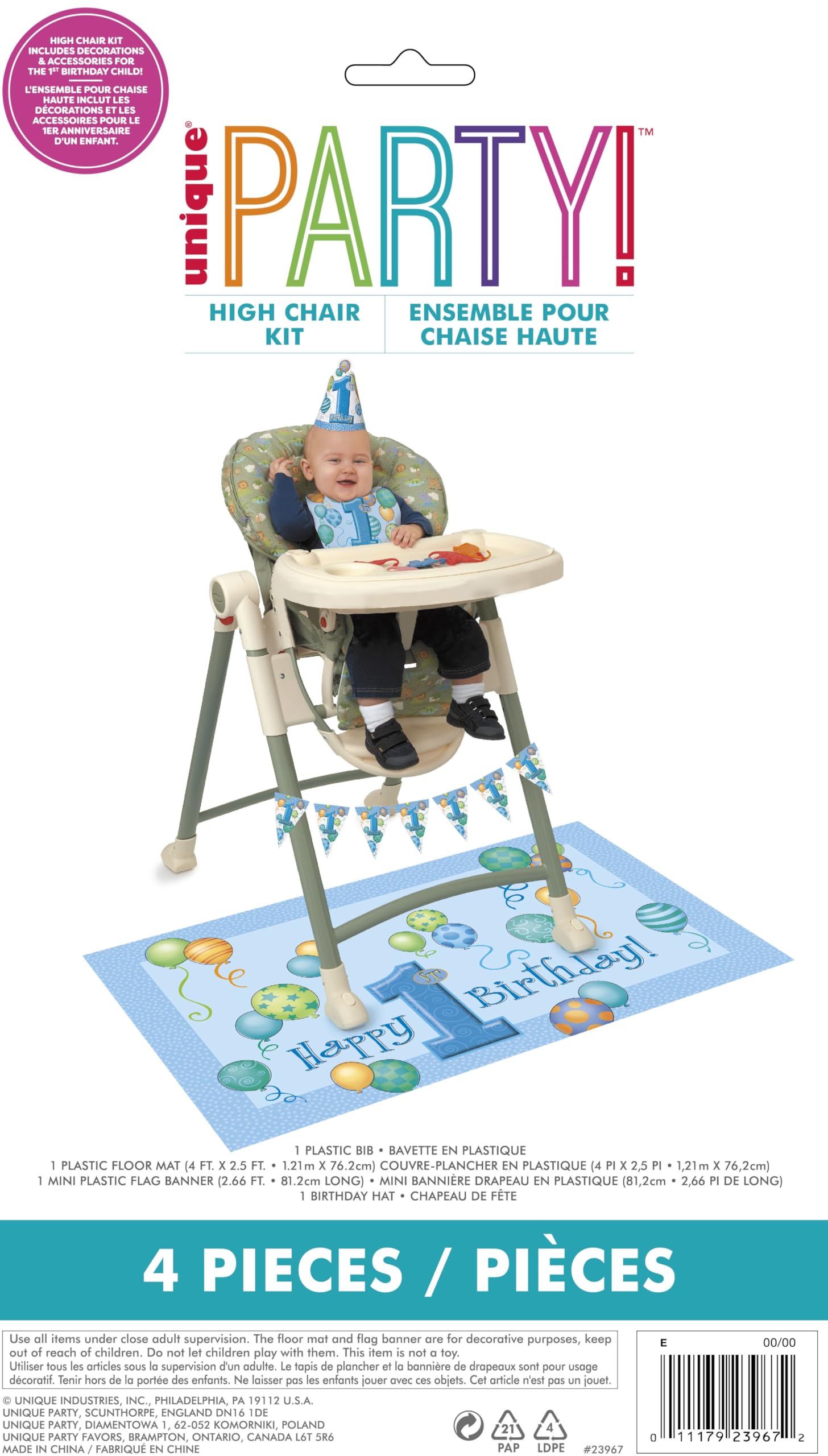 First Birthday Blue Balloons Highchair Kit - 1 Set - Perfect for Baby Boy's Celebration
