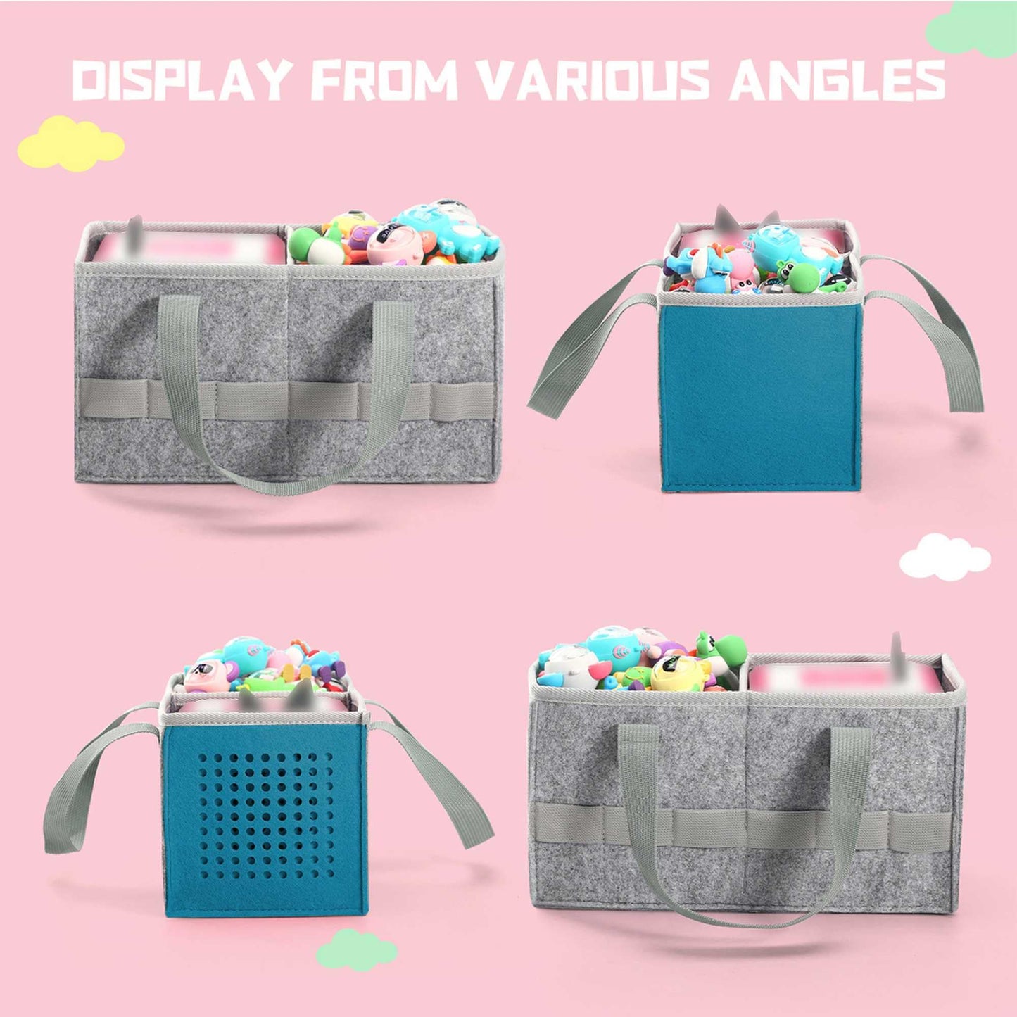 Seracle Carrying Case Travel Felt Bag Compatible with Toniebox 1/2 Audio Player Starter Set and Tonies Figurine (Gray+Blue)