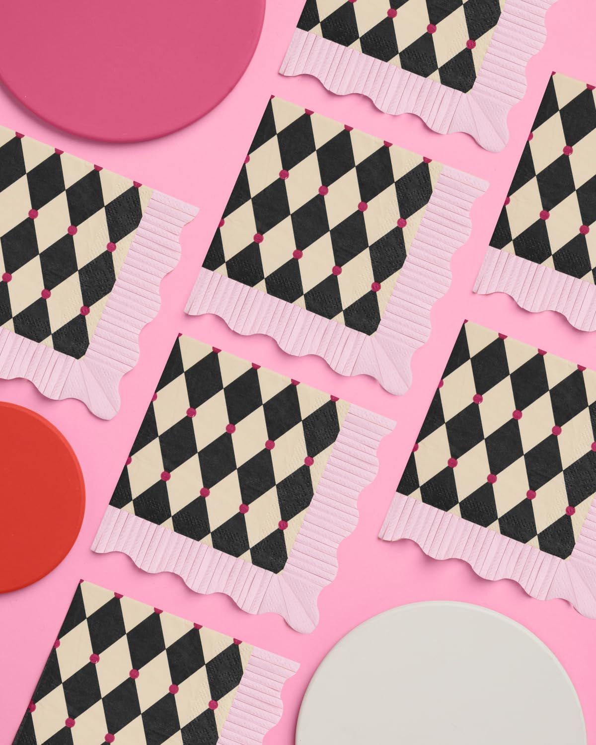 xo, Fetti Checkered Circus Paper Napkins, Wavy Fringe Border - 3-ply, 24 pcs | Carnival Birthday Decorations, Magician Tableware, Kids Party Setting