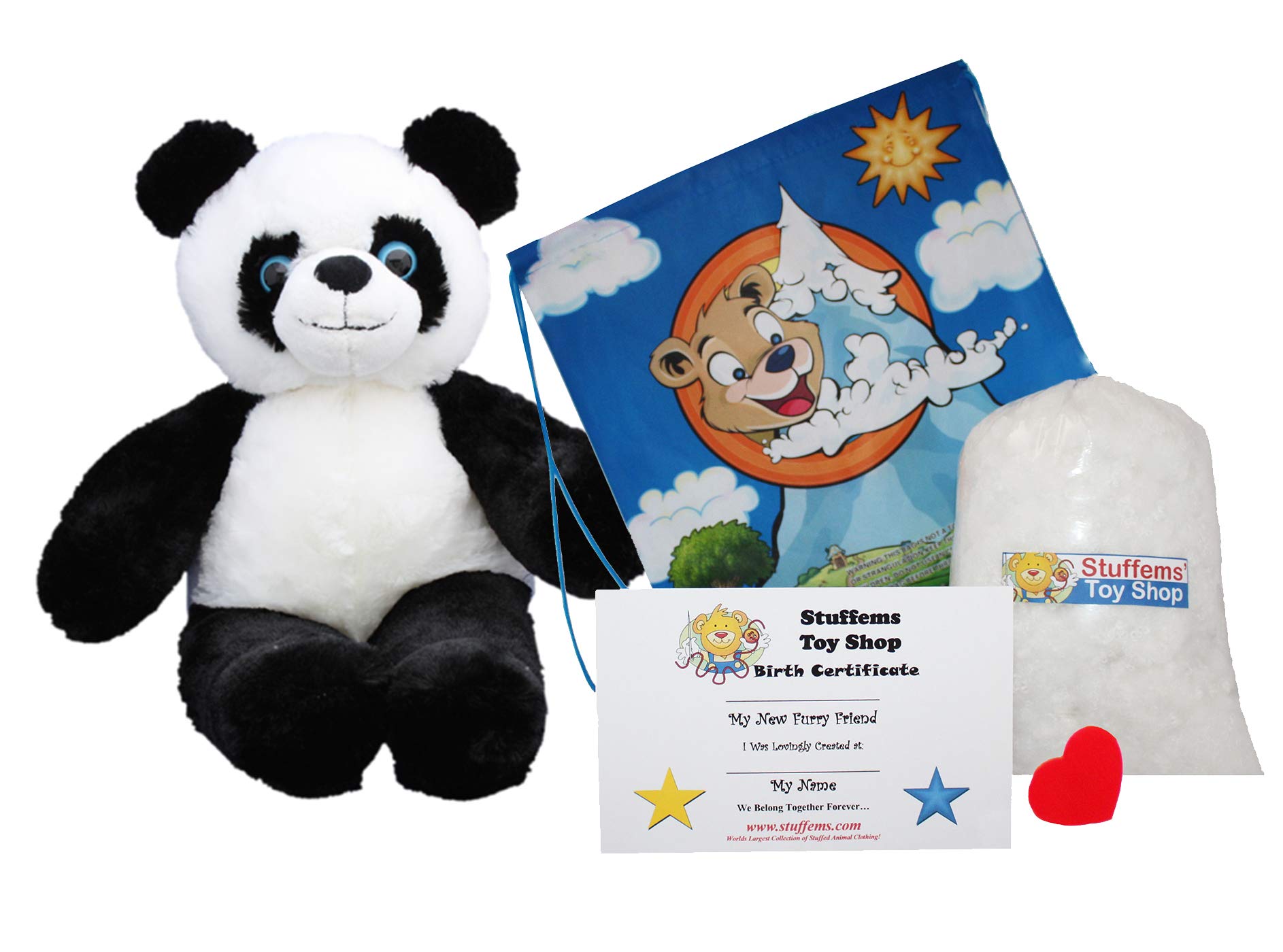 Stuffems Toy Shop Make Your Own Stuffed Animal Panda 16" - No Sew - Kit with Cute Backpack!