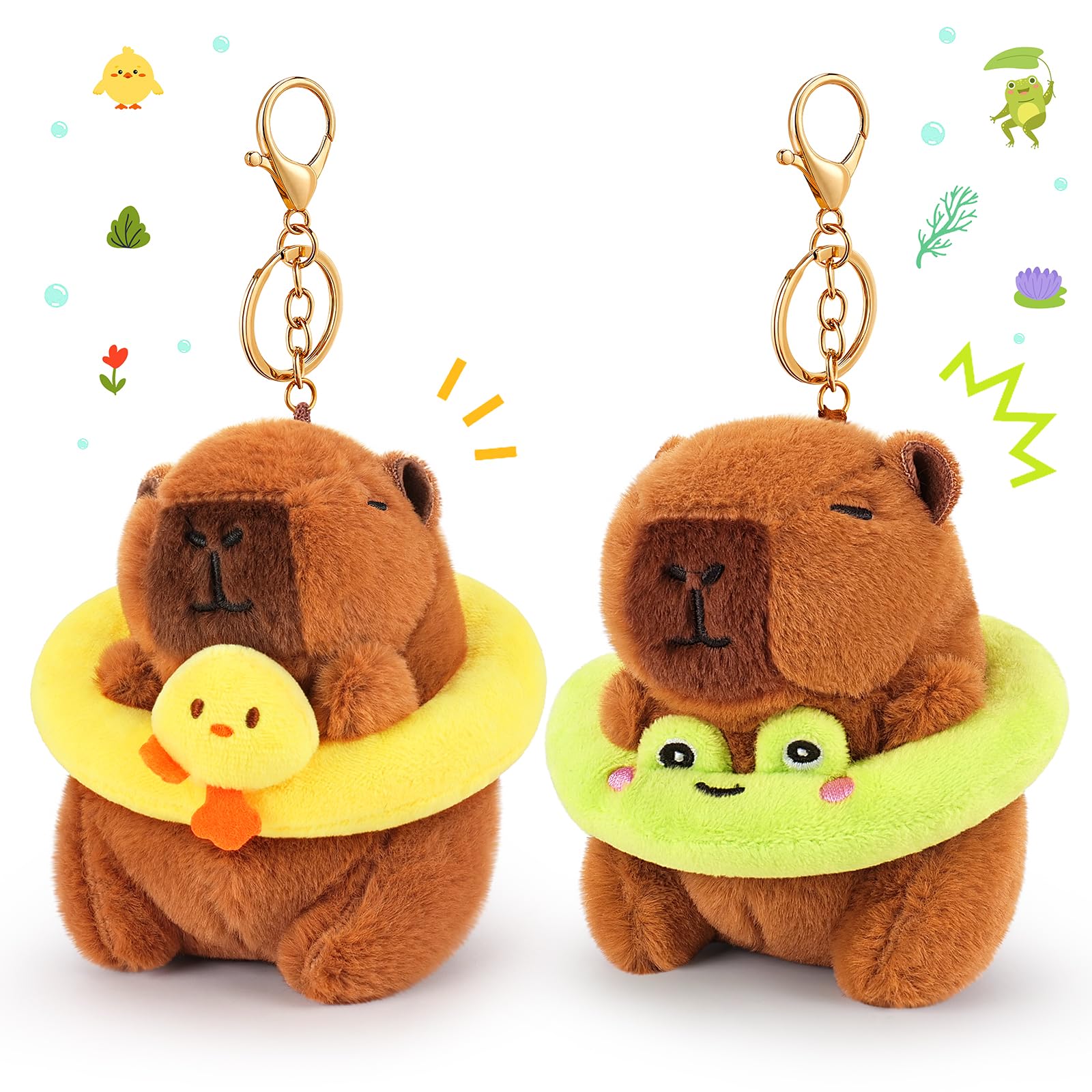Achwishap 2PCS Capybara Plush Keychain,Cute Keychain Capybara Stuffed Animal,Soft Capybara Plush Toys Key Chain,Kawaii Plushies Stuffed Toys