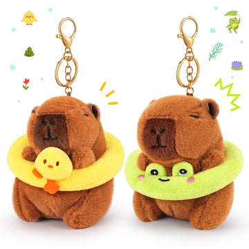 Achwishap 2PCS Capybara Plush Keychain,Cute Keychain Capybara Stuffed Animal,Soft Capybara Plush Toys Key Chain,Kawaii Plushies Stuffed Toys