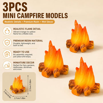 Essivox 3Pcs Miniature Resin Campfire Models, Halloween Decor, Micro Landscapes, Creative Displays