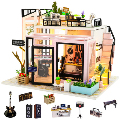 Spilay DIY Miniature Dollhouse Kit with Wooden Furniture,DIY Dollhouse Kit with Dust Proof and Music Movement,1:24 Scale Creative Room for Romantic