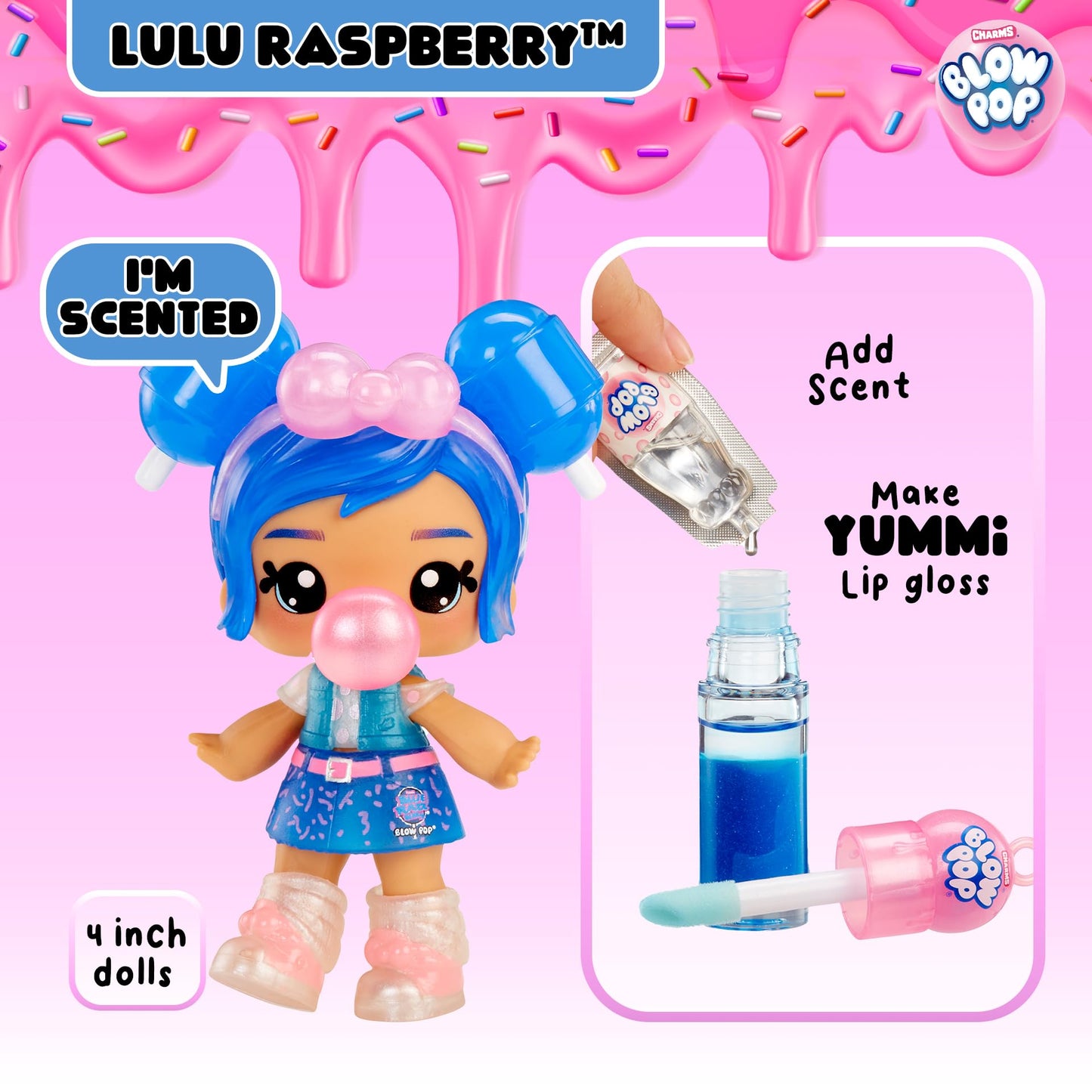 Yummiland Lip Gloss Doll- Licensed Sweets- Blue Raspberry Blow Pop