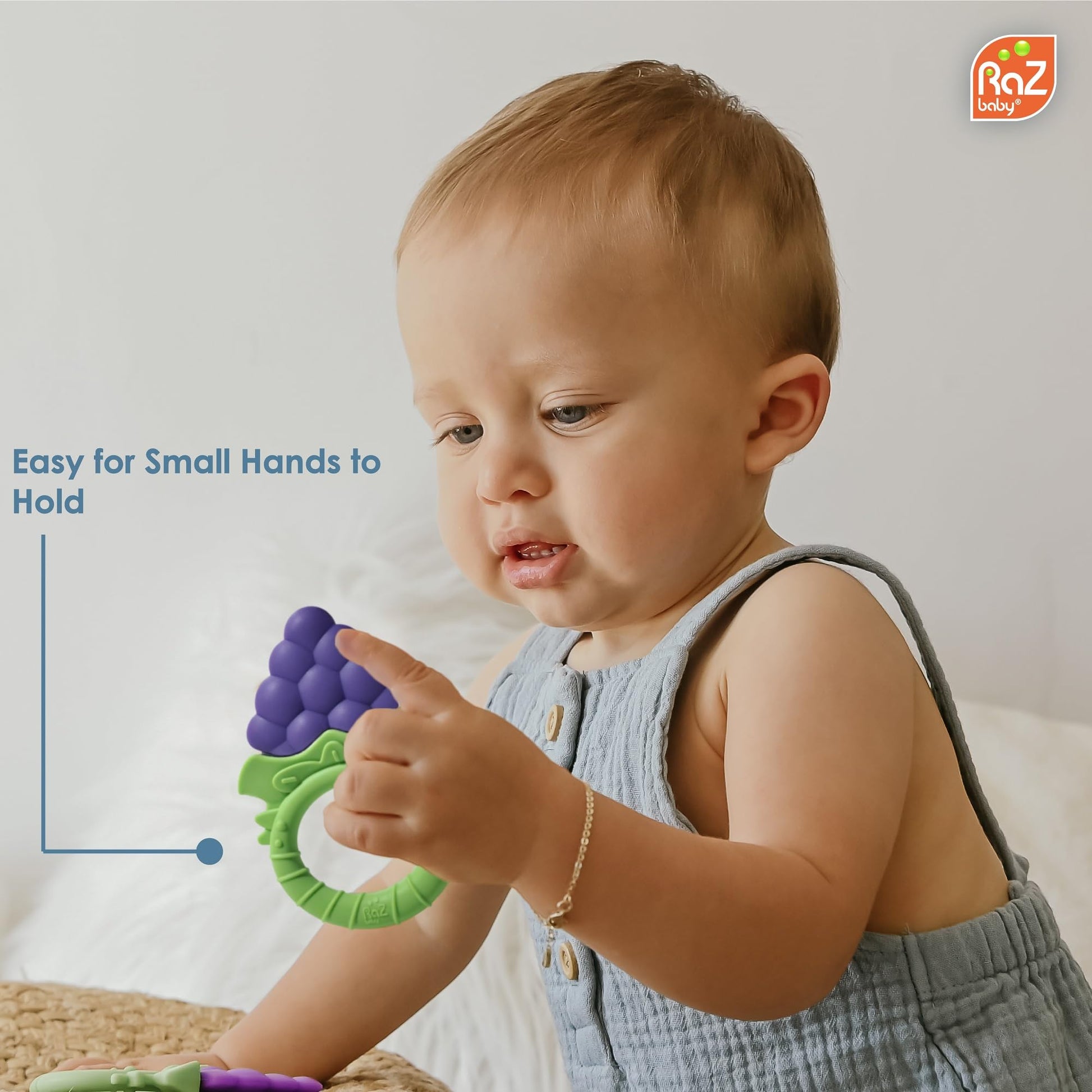 RaZbaby Fruitique Infant & Baby Massager & Teether Toy 3-Pack, Fruit-Shaped Multi-Texture Teethers Soothe Sore Gums, Non-Toxic BPA-Free Food-Grade