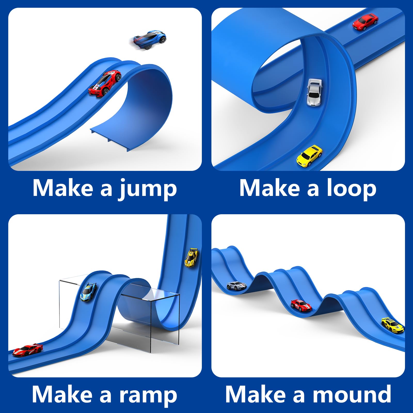 Flexible Race Track Toys for Wheels 1:64,15 Ft Flex Race Car Ramp Track with Suction Cups - Portable DIY Racetrack Compatible with Diecast 1/64th Cars
