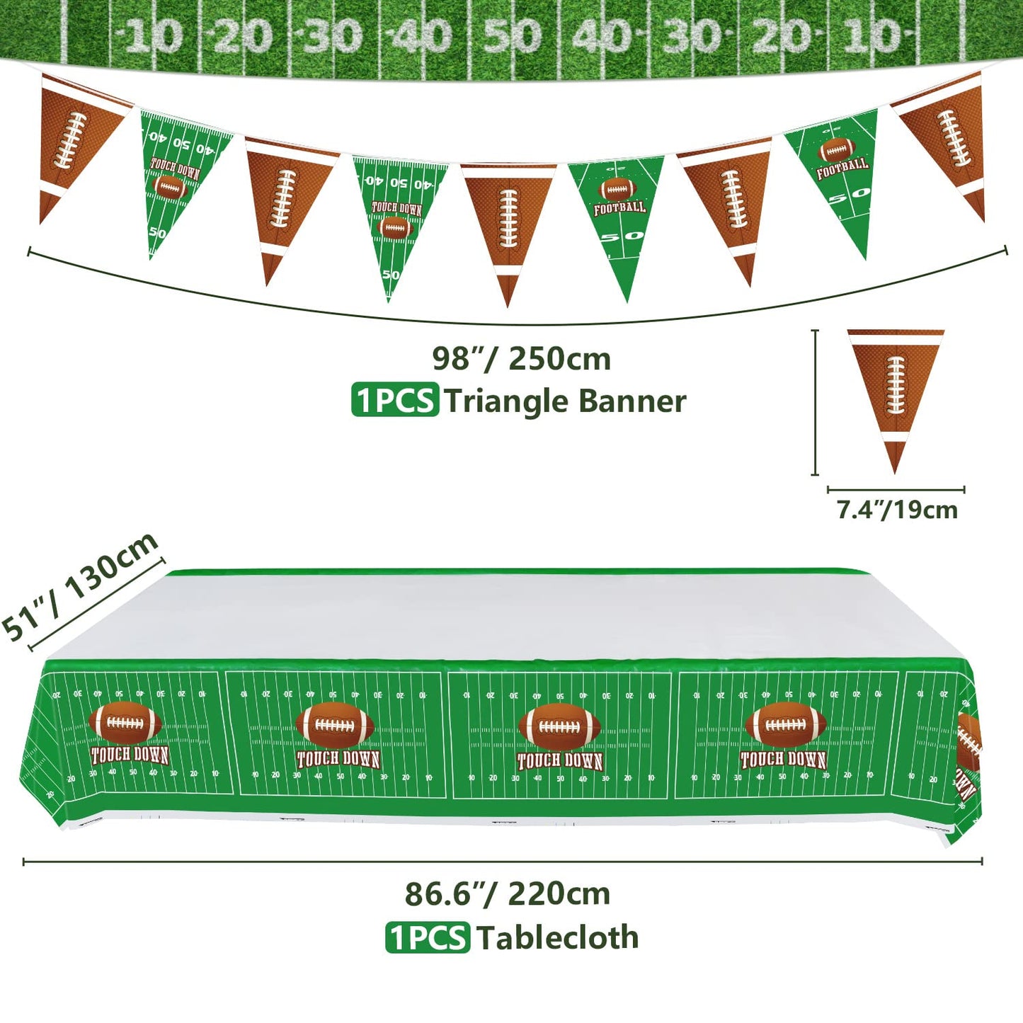 Football Theme Party Supplies - Includes Football Banner, Plates, Napkins, Cup, Tablecloth, Knives, Fork, Spoon and Straws for Boys Sports Theme