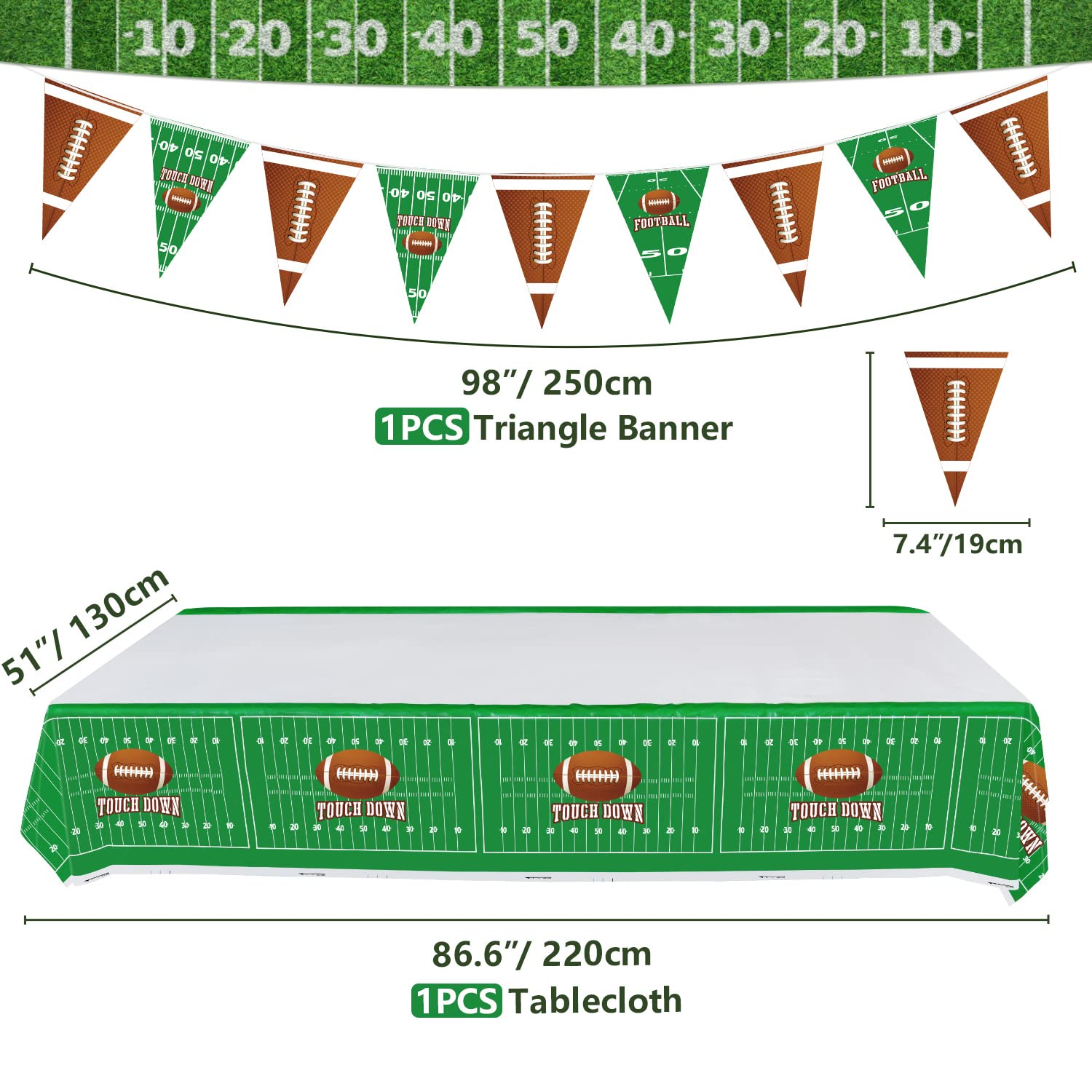 Football Theme Party Supplies - Includes Football Banner, Plates, Napkins, Cup, Tablecloth, Knives, Fork, Spoon and Straws for Boys Sports Theme