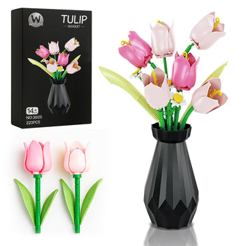 Woolbye Flower Building Set Compatible with Lego Flowers, Tulip Flower Bouquet botanicals Collection Unique Home Décor or Office Décor Great Gift