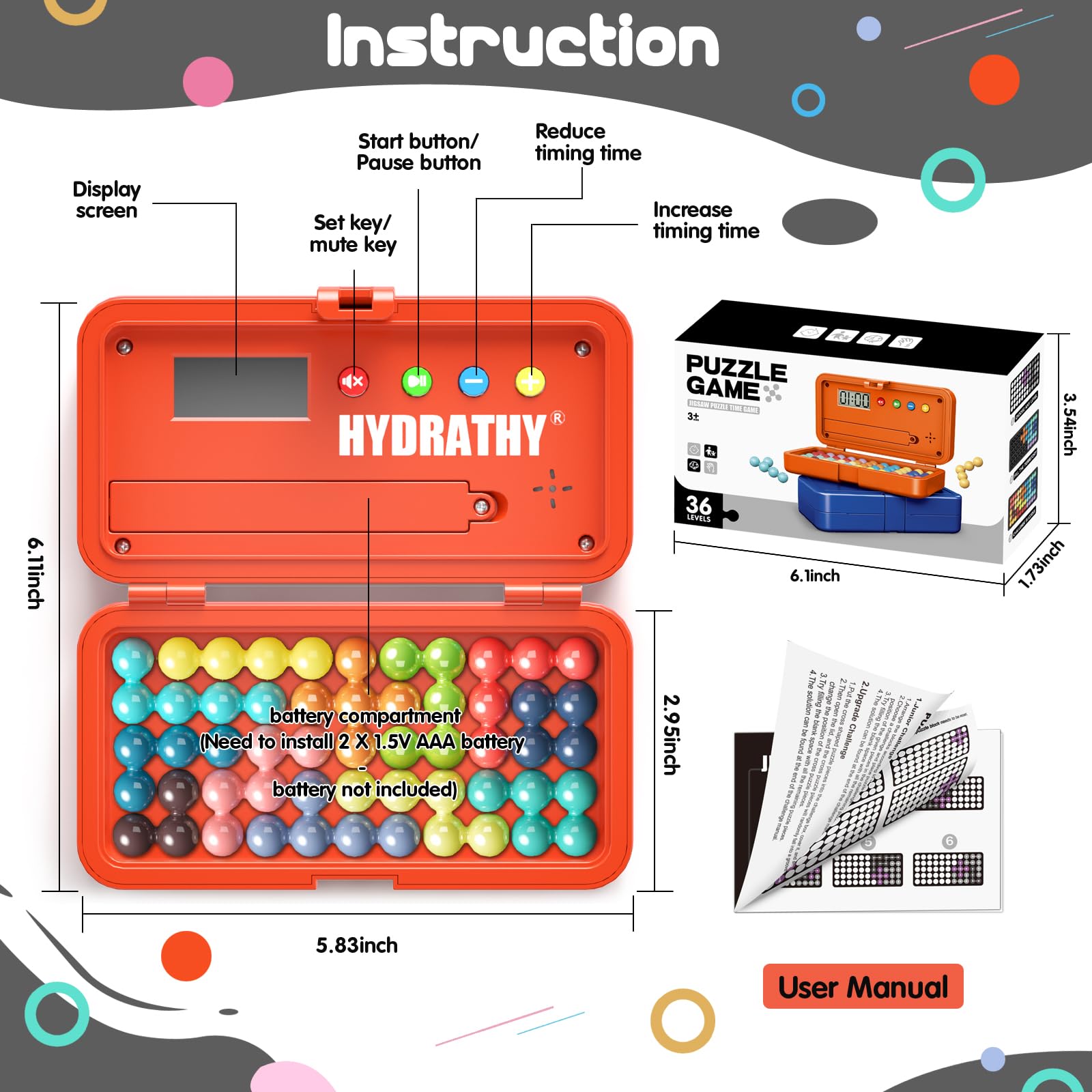 Hydrathy Brain Teaser Puzzles Games for Kids Adults with Timer, 2 Modes Handheld Travel Games, Single Player Mind Challenge Toys, STEM Montessori