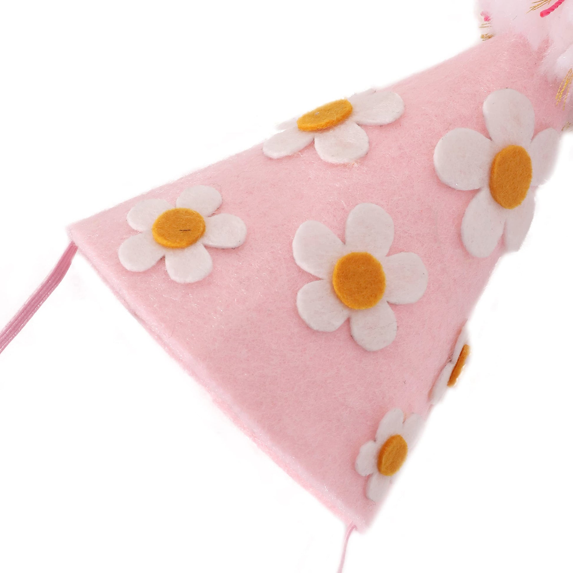 LINLULU Pink Birthday Hat with White Daisy Felt Cloth, Perfect Groovy Party Decorations, Kids Photoshoot Prop, Ages 1-99, Pink