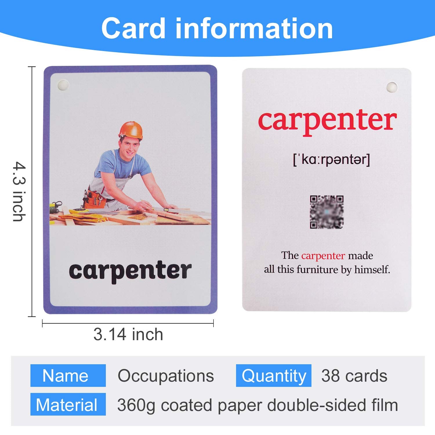 37PCS/Set Occupations Kids Gifts English Flash Cards Pocket Card Educational Learning Baby Toys for Children Pre-Kindergarten