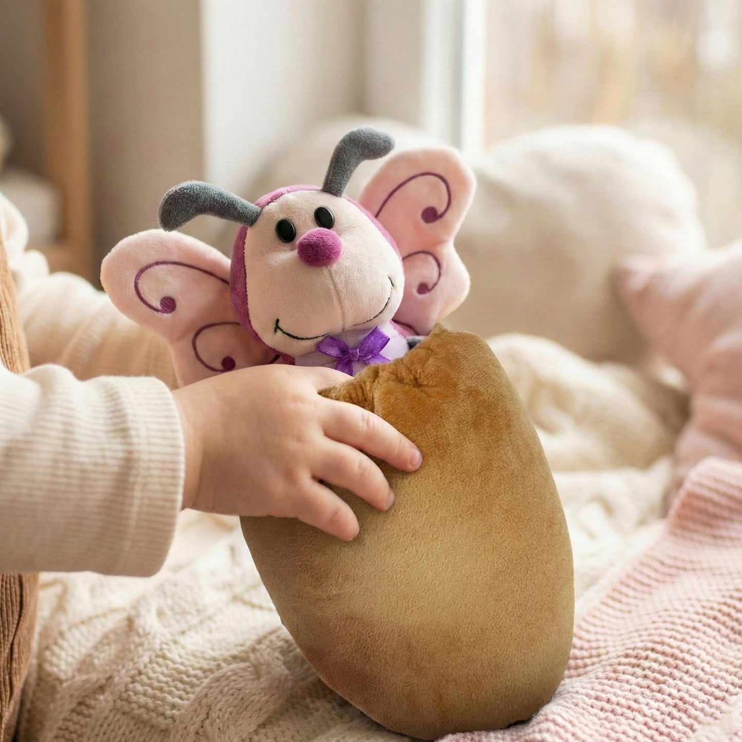 JoyAmigo Butterfly Plush with Cocoon Bag 12 Inch Purple for Toddler Girls