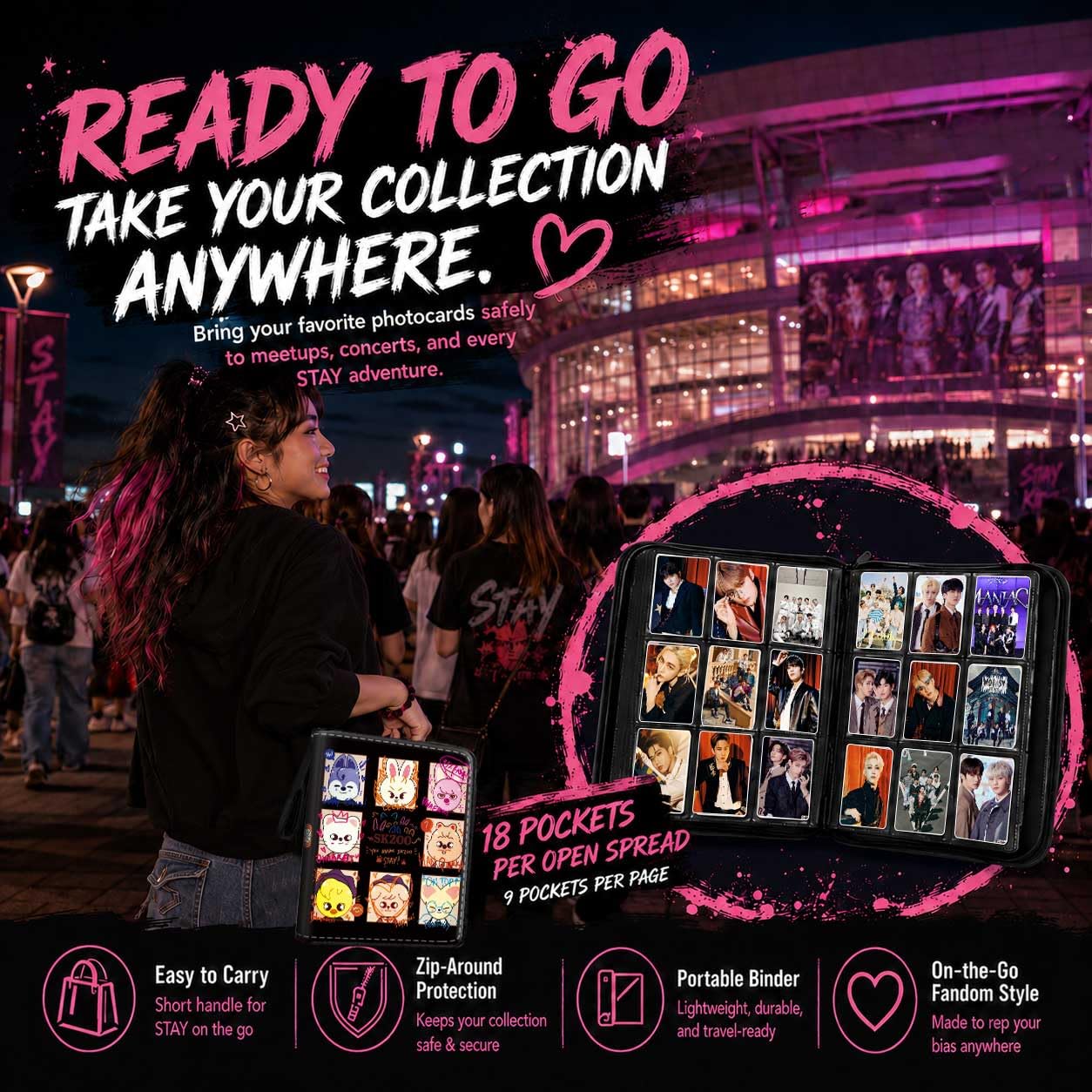 Stray Photocards Binder 1008 Pockets, Stray Fans Gifts & SKZOO Merch Collectors, 9-Pocket Portable Waterproof Display Kpop Photo Cards Collector Ablum