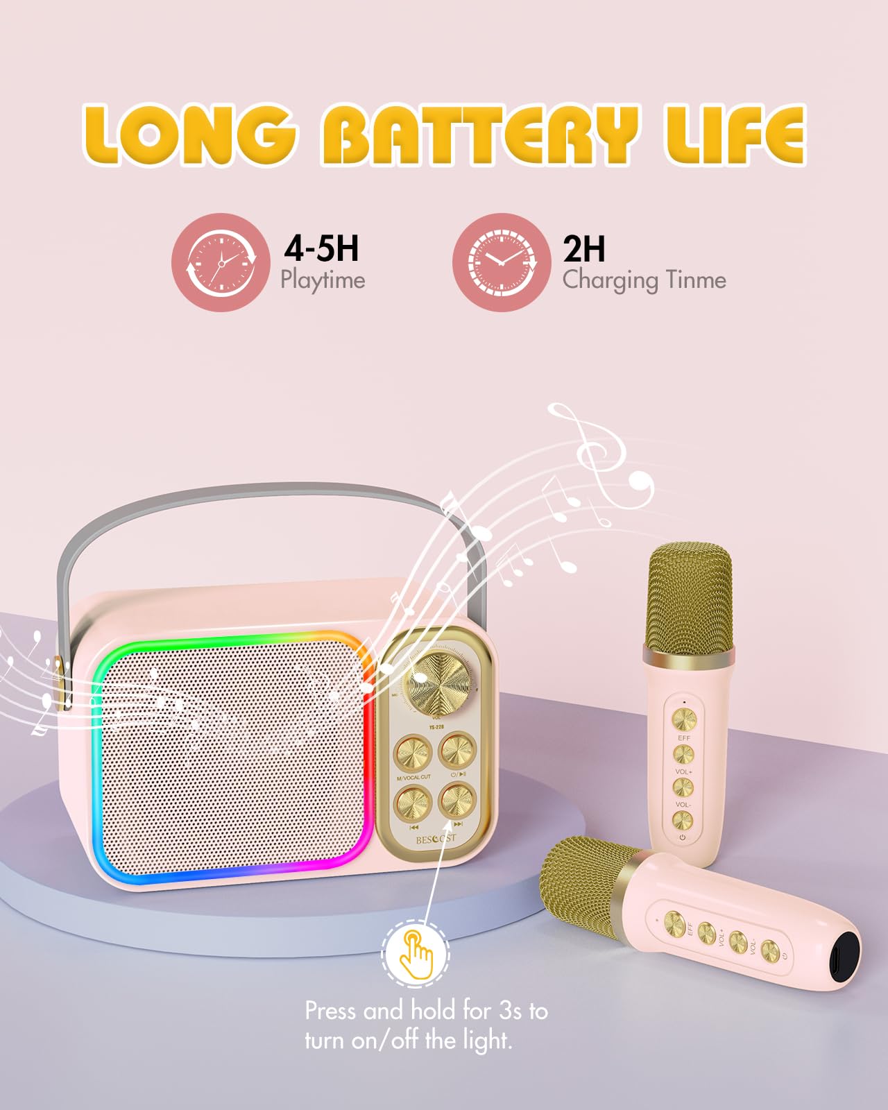 LED Kids Karaoke Machine-Portable Bluetooth Speaker & Microphones | White Elephant Gifts | Christmas Stocking Stuffer | Birthday Toys for 3-12+ Years