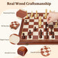15.4" Magnetic Wooden Chess Set for Adults & Kids, Handcrafted Foldable Chess Board with Individual Storage Slots, 2 Extra Queens, Portable Travel