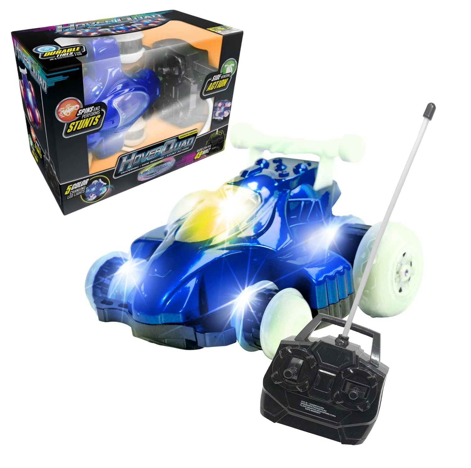 Mindscope Blue Hoverquad Radio Control Stunt Action Light Up LED Vehicle 49 MHz