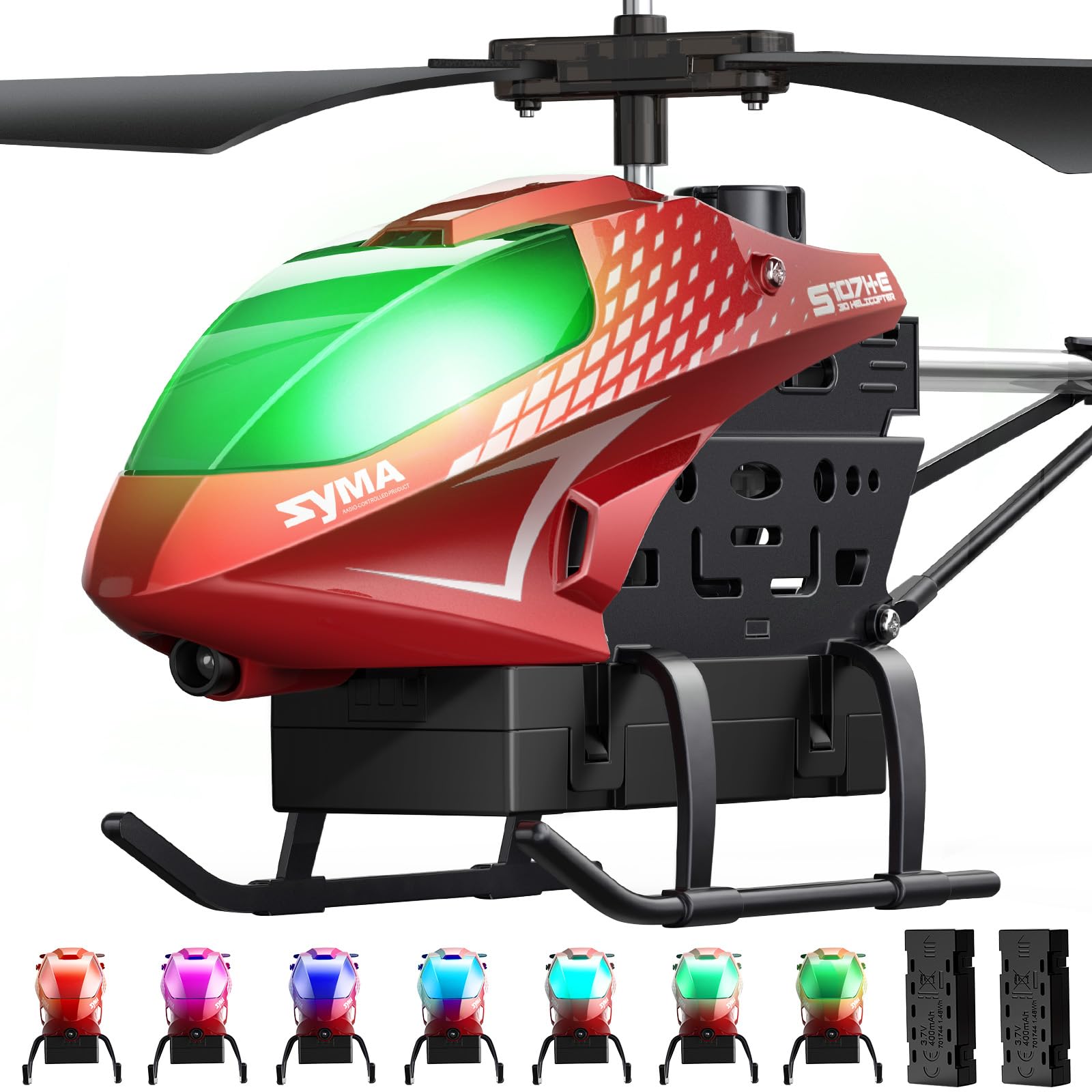 SYMA RC Helicopter for Kids, 7-Color LED Lights, 40 Min Flight Time, Red