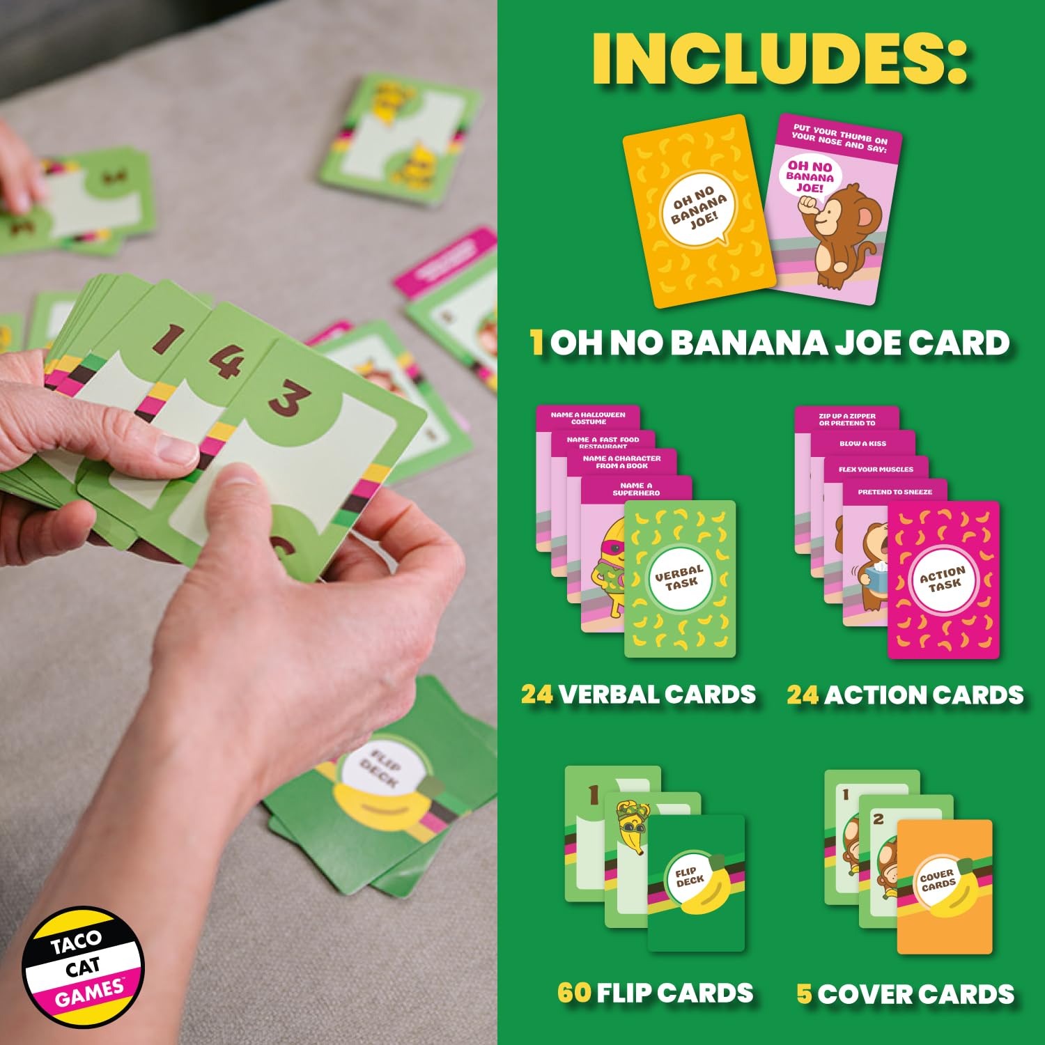 Oh No Banana Joe! Memory Speed Card Game by Taco Cat Games | Duel Card Game for Kids and Adults with Laugh Out Loud Challenges | Quick 10 Minute Games