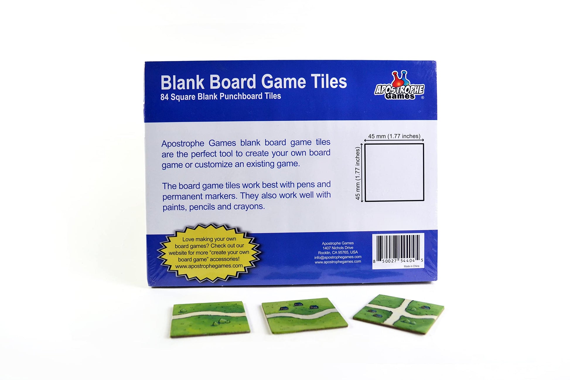 Apostrophe Games Square Board Game Tiles - 84Pcs Large Game Board Pieces Blank Game Board Chits, Same Size as Carcassonne- Create Your Own Custom