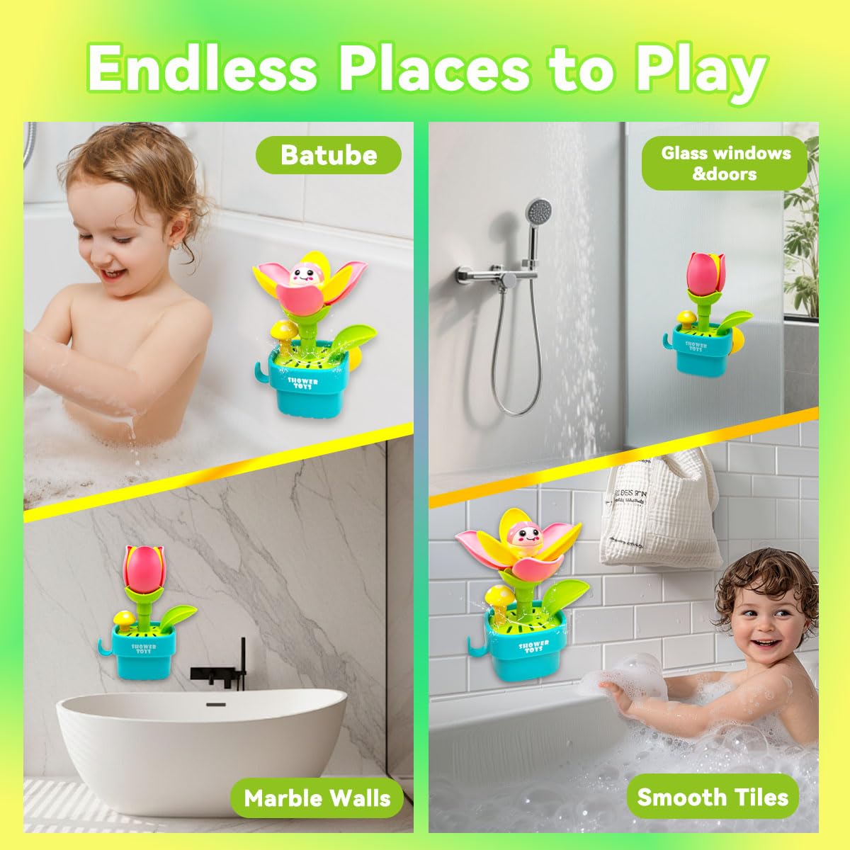 Bath Toys for Toddlers Age 1 2 3, Interactive Bloom Bathtub Toys for Bathtime Fun, Kids Bath Tub Shower Playset, Infant Baby Girls Boys Birthday Gift