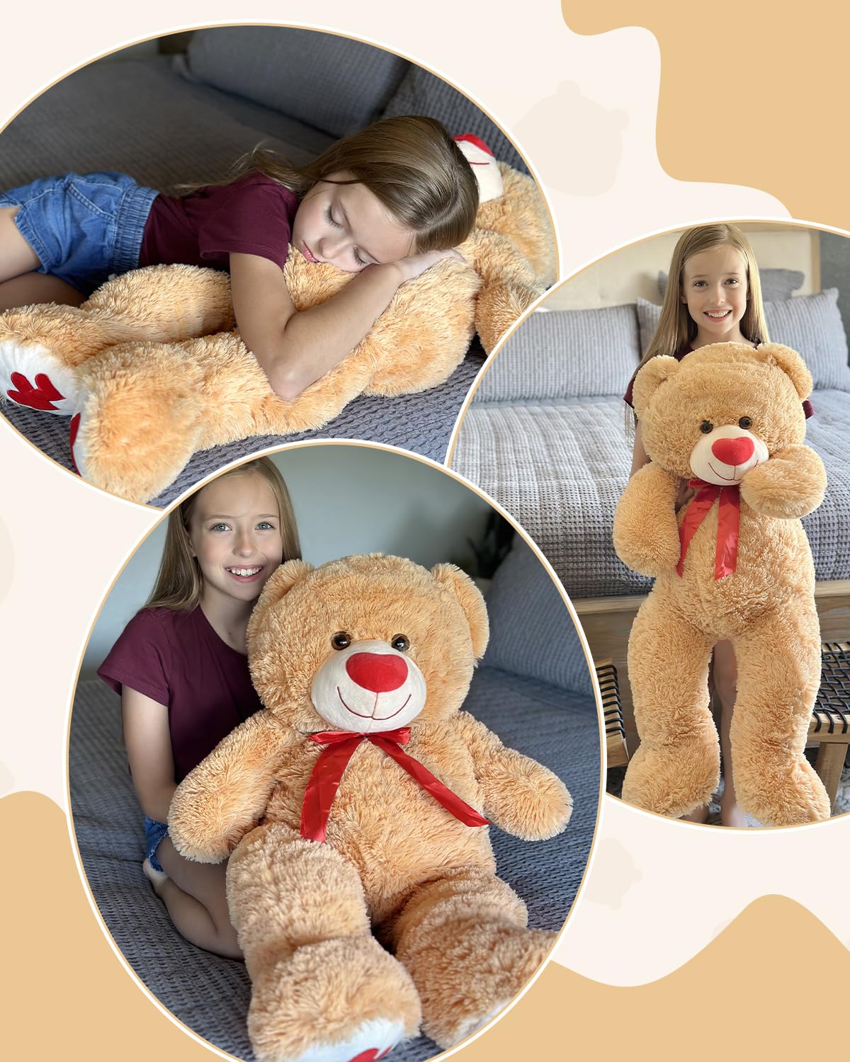 MaoGoLan Giant Teddy Bear 36" Stuffed Animal - Red Heart Footprints Big Teddy Bear Plush for Valentines Gift,Anniversary,Long Distance