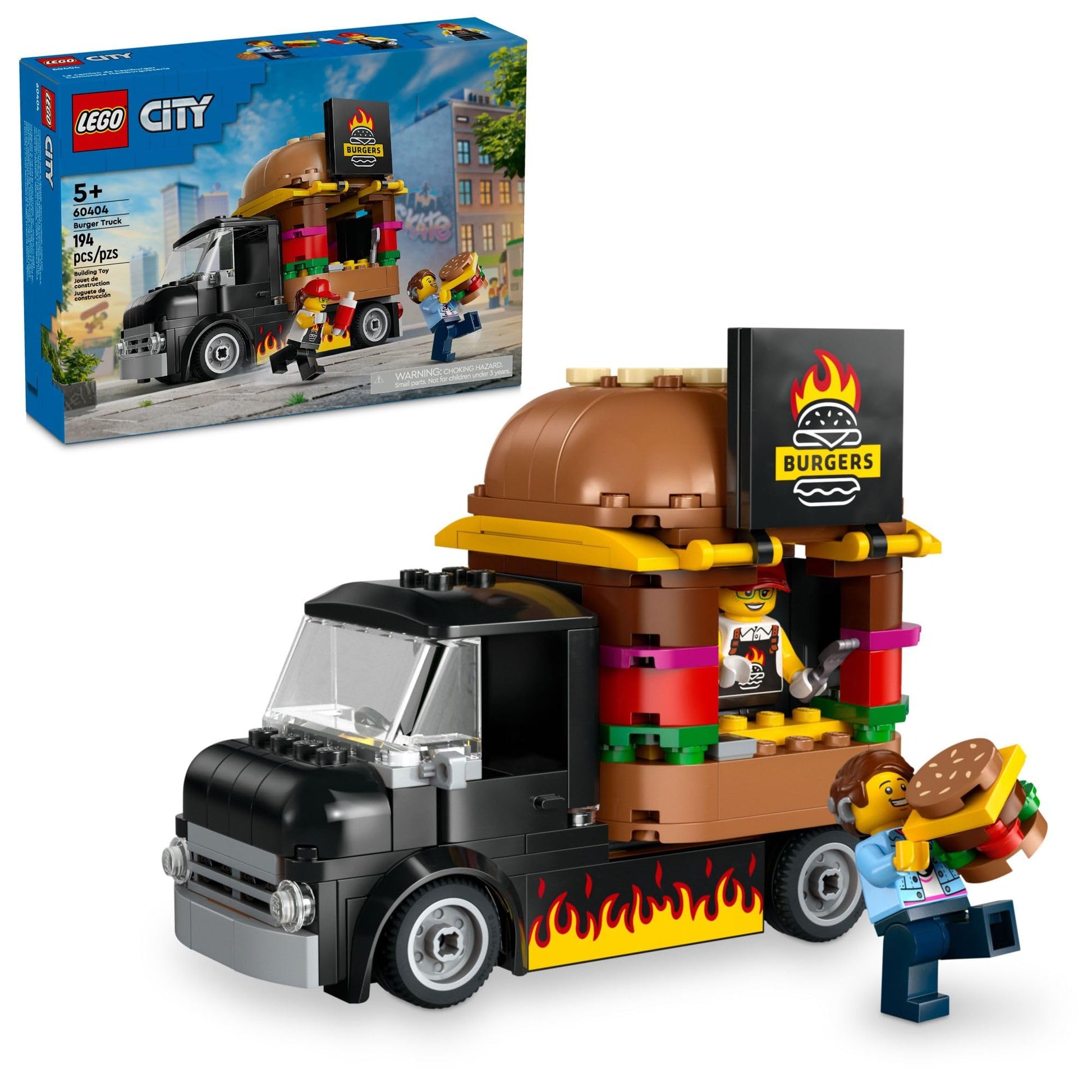 LEGO City Burger Truck Toy Building Set, Fun Gift for Kids Ages 5 Plus, Burger Van and Kitchen Playset, Vendor Minifigure and Accessories, Imaginative