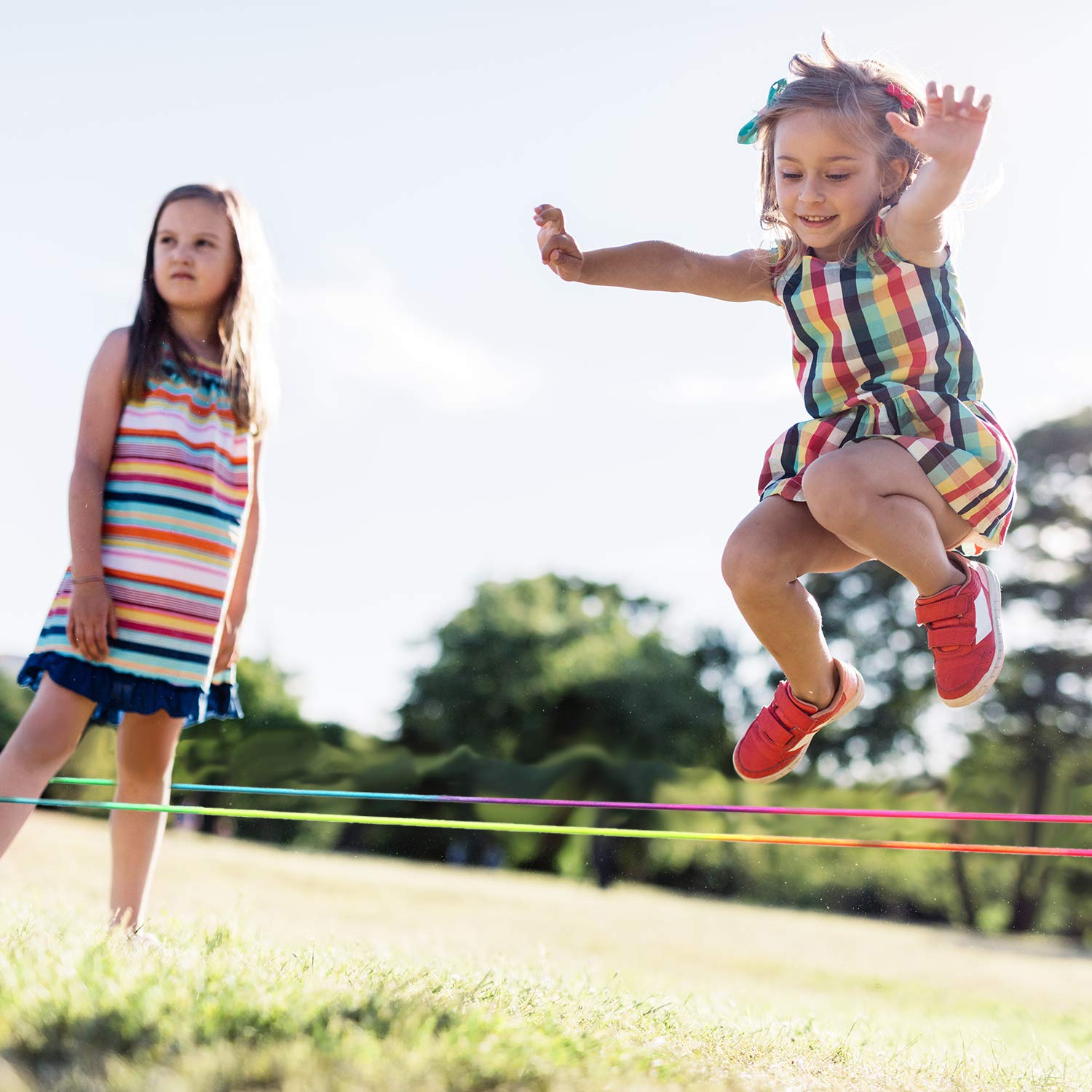 Gejoy 5 Pieces Chinese Jump Ropes for Kids Elastic Stretch Game