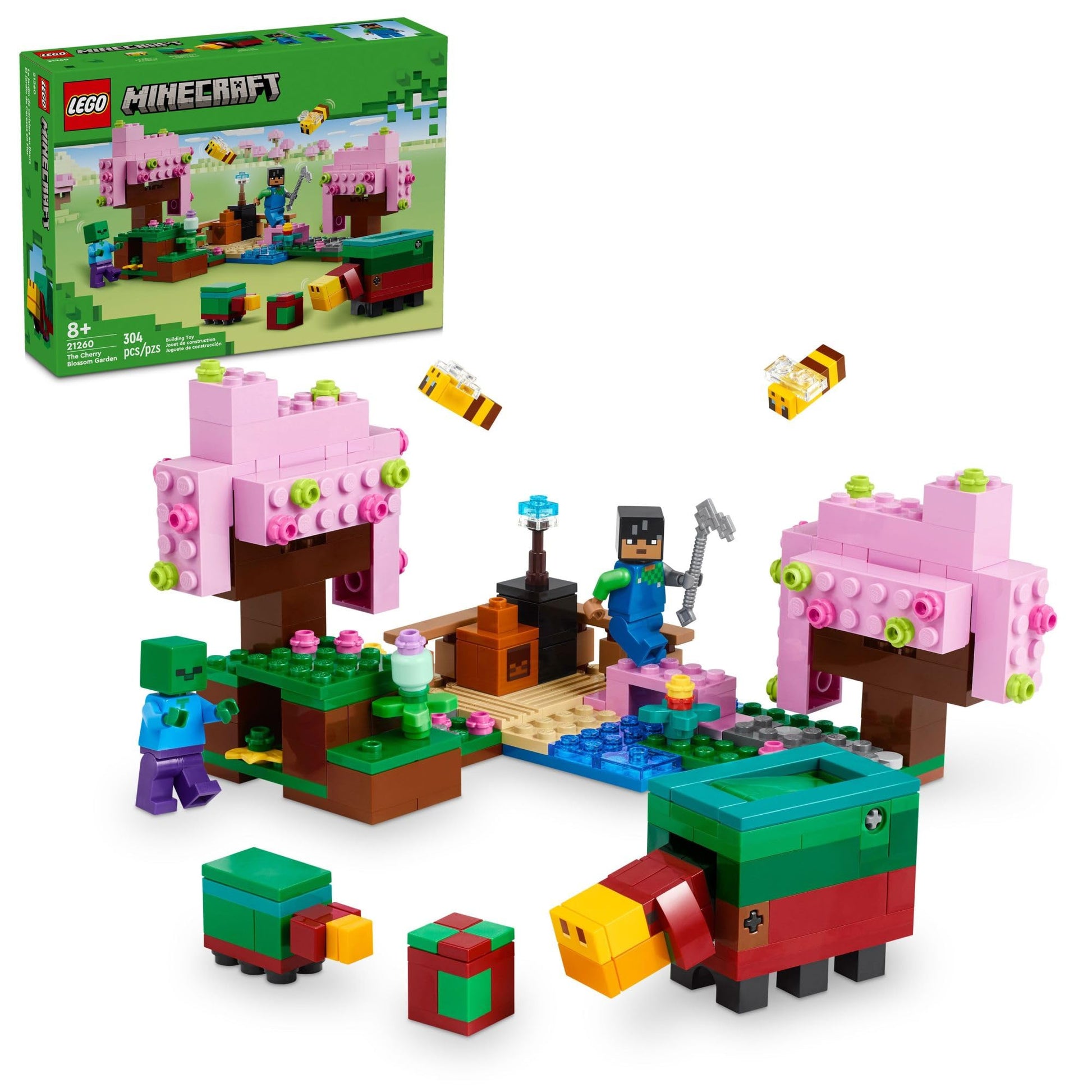 LEGO Minecraft The Cherry Blossom Garden, Video Game Toy for Kids, Building Set with 2 Minecraft Minifigures, Bees and a Sniffer Figure, Hands-on Toy