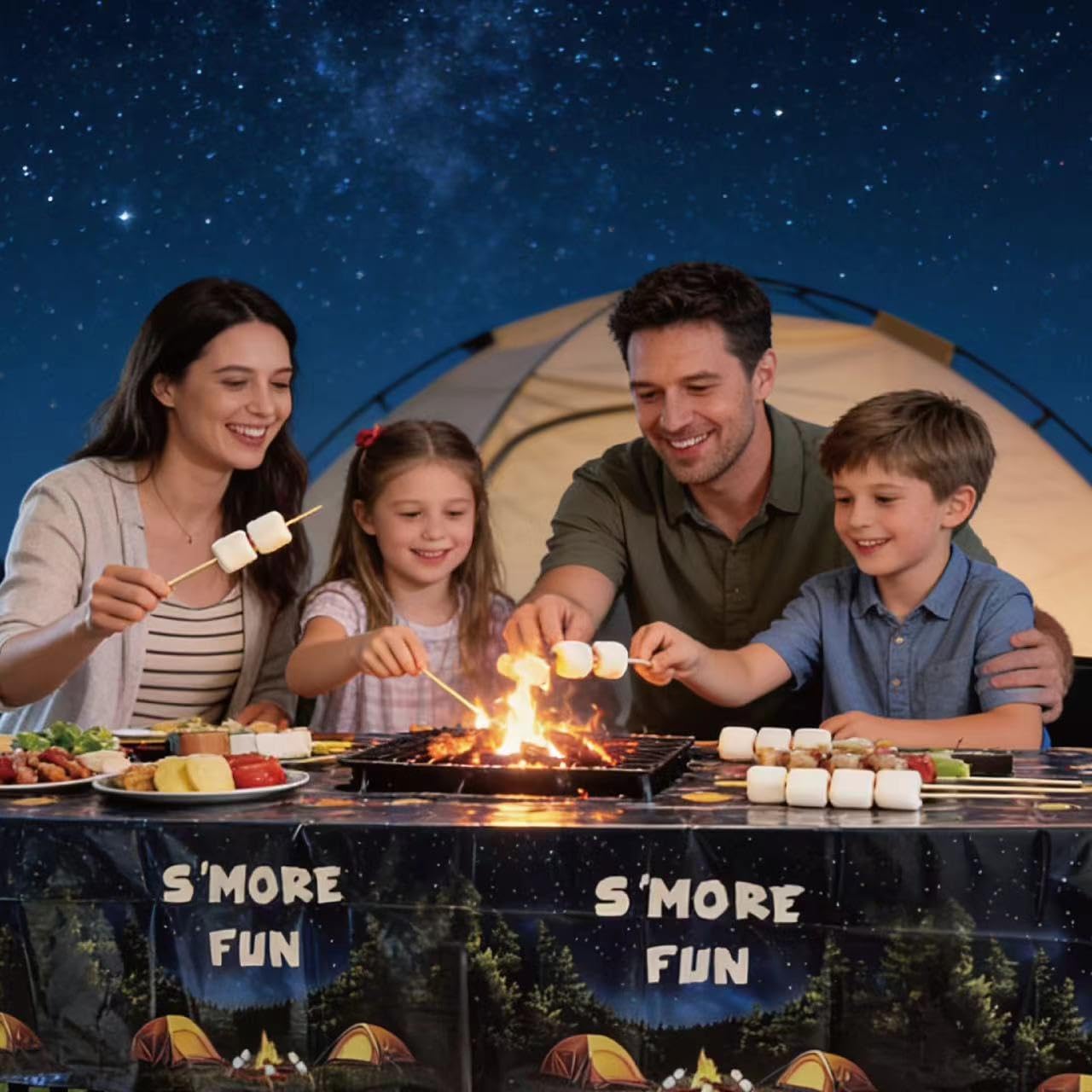 3Pcs Plastic Waterproof Rectangular Disposable Campfire Camping Tablecloths 87x52 inch,Hosting Party Essentials for Birthday Baby Shower,S’Mores
